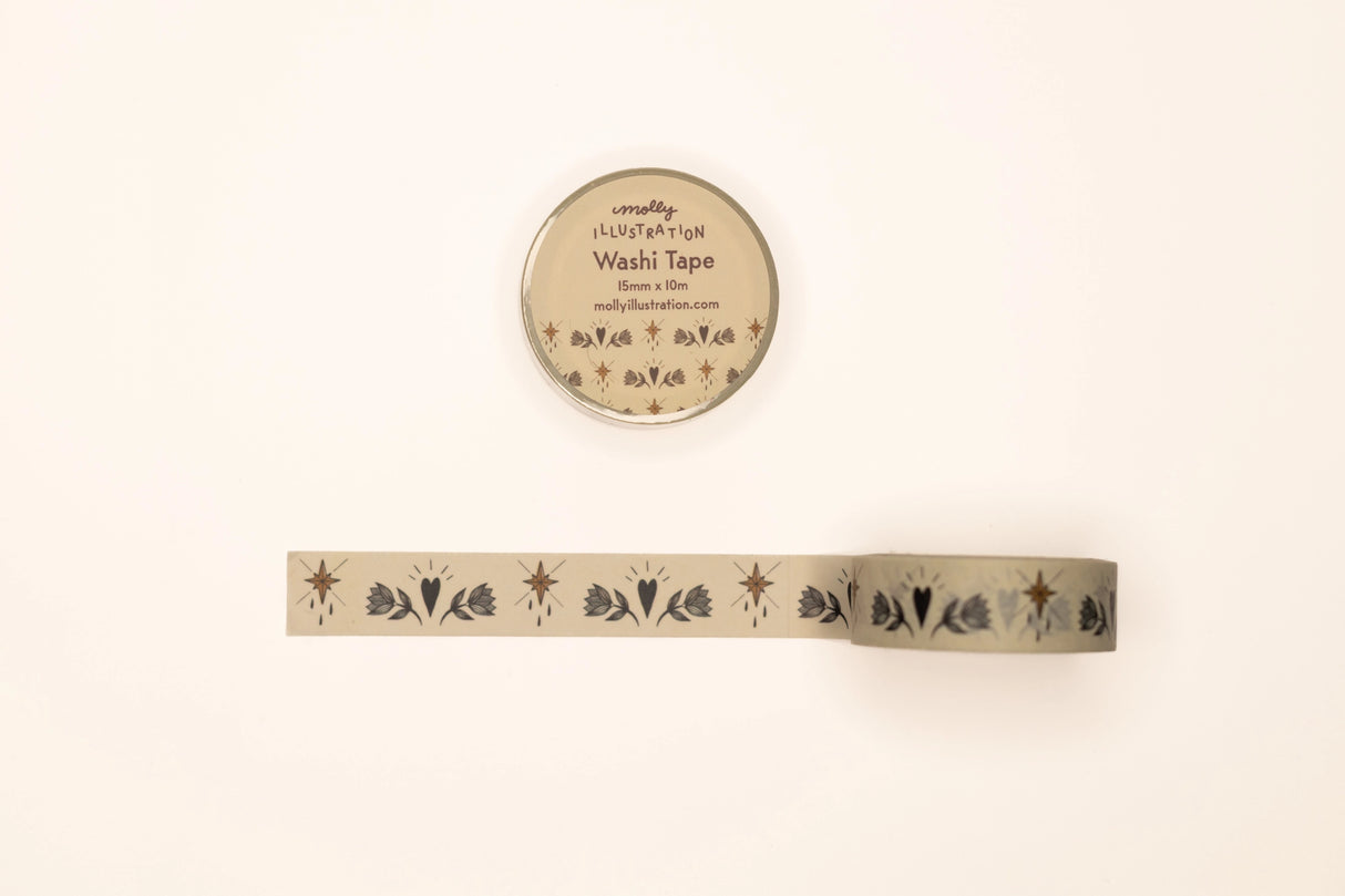 This washi tape is my own original design.
Each decorative washi tape roll is 15mm wide and 10m in length and comes vacuum sealed in plastic with a matching sticker label.
Washi tape is easy to stick to & peel off of paper for repositioning and leave no residue.
Great for scrapbooking, journaling, planners, snail mail, gift wrapping and more!