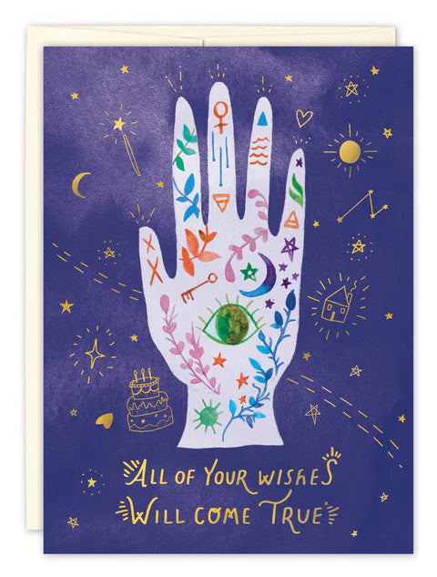 Tarjeta de cumpleaños con la mano mística