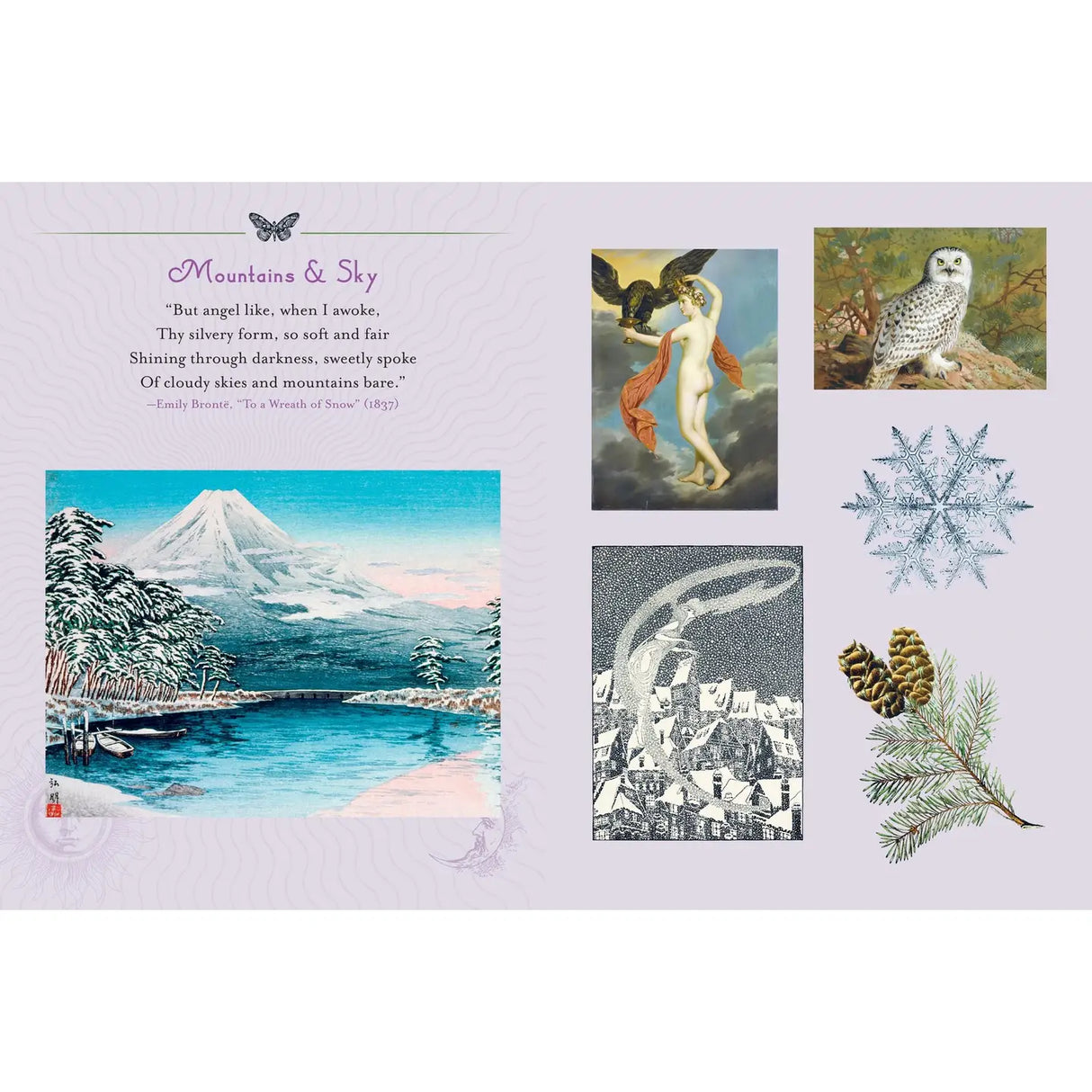 This sticker book features more than 400 nature-themed artworks, both vintage and vintage inspired, celebrating the bounty and magic of Earth. The book is organized into six sections devoted to the vibrant diversity of our planet: Rivers; Seas, Earth; Harvest, Mountains; Sky, Forests; Woodlands, Gardens; Flowers, and Deserts, Prairies; Plains and the corresponding flora, fauna, gods, goddesses, fairies, and other mystical creatures. Each section is introduced with a poetic thematic quote.
The stickers are