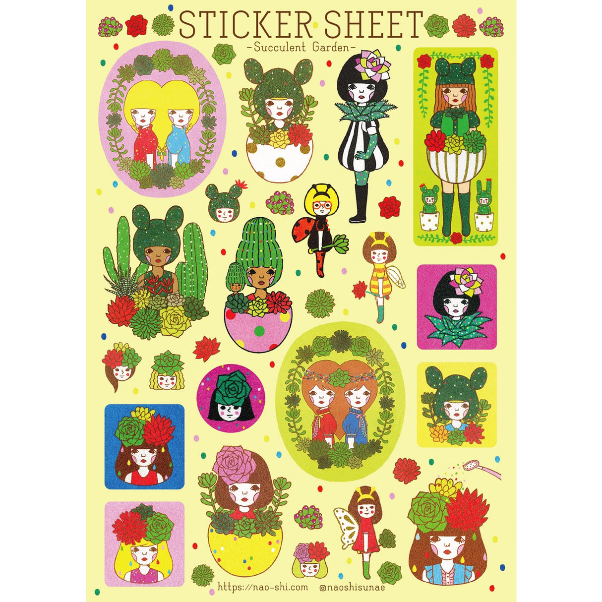 Succulent Garden sticker sheet is perfect for decorating your journal, binder, planner, scrapbook or laptop.
*The size shown is a rough dimension of the characters (stickers). *The colors on actual print may vary slightly from what you see on your computer monitor. ---Copyright ©Naoshi / ALL RIGHTS RESERVED. ---