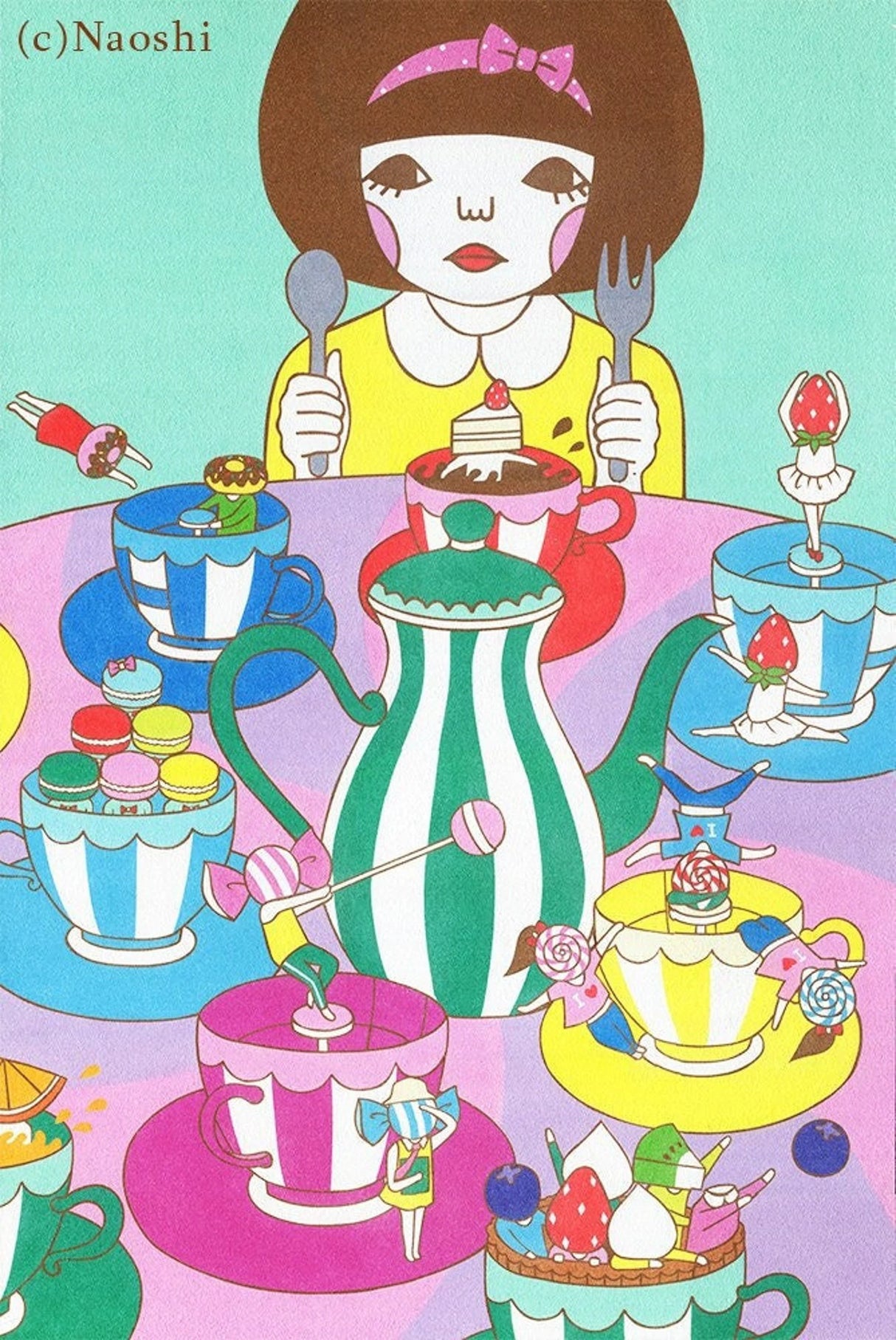 Naoshi Tea Time Postcard
These postcards are featuring striking colorful and whimsical world. Artwork made with colored sand and then scans them in high quality.