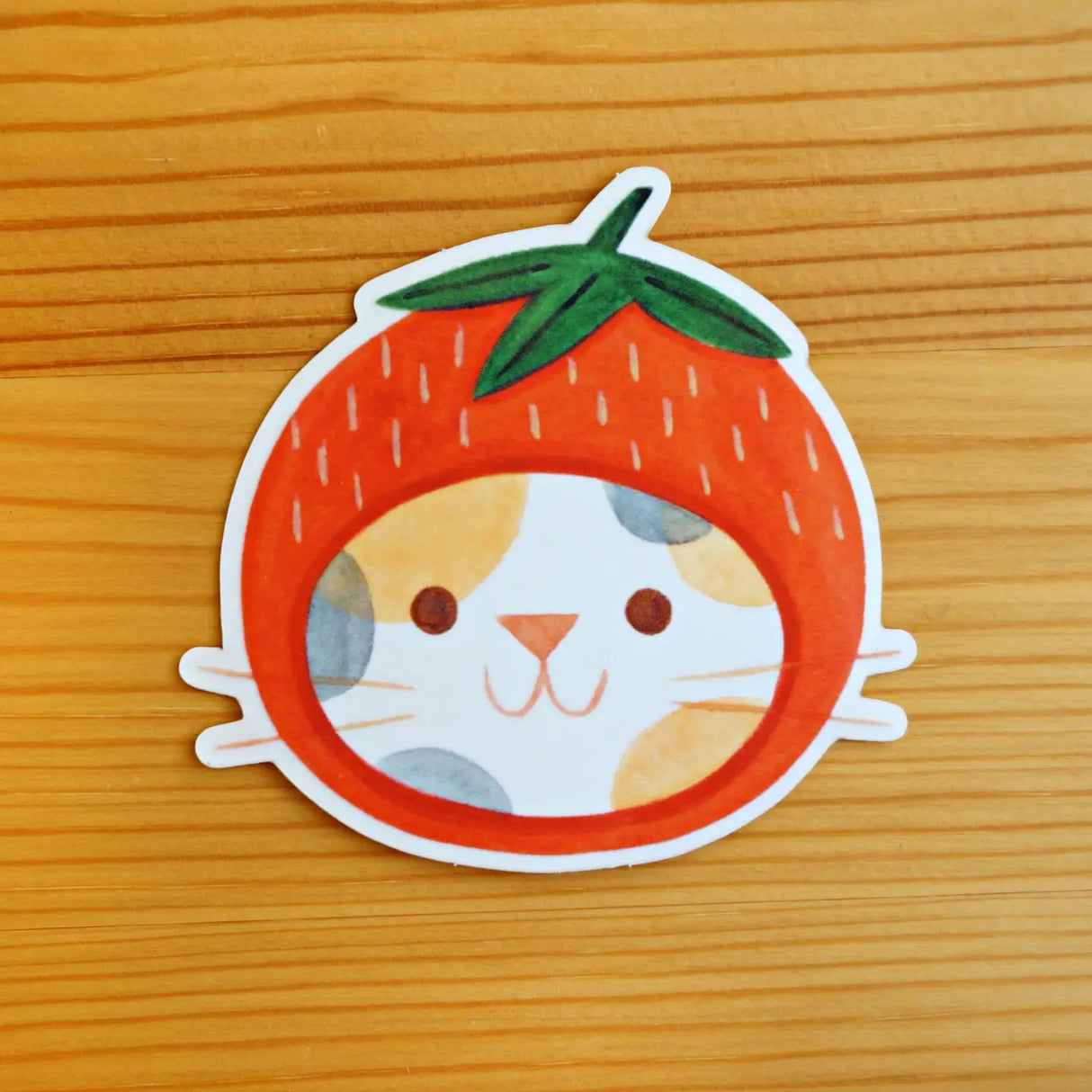 Nellie Le Strawberry Hat Cat Vinyl Sticker