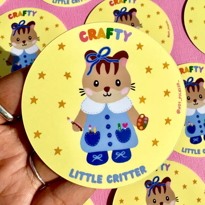 This adorable sticker is perfect for those who like to get a little crafty!
These matte vinyl stickers feature an original design and are water, weather, and scratch proof. Perfect for putting on water bottles, computers or just about anywhere else.