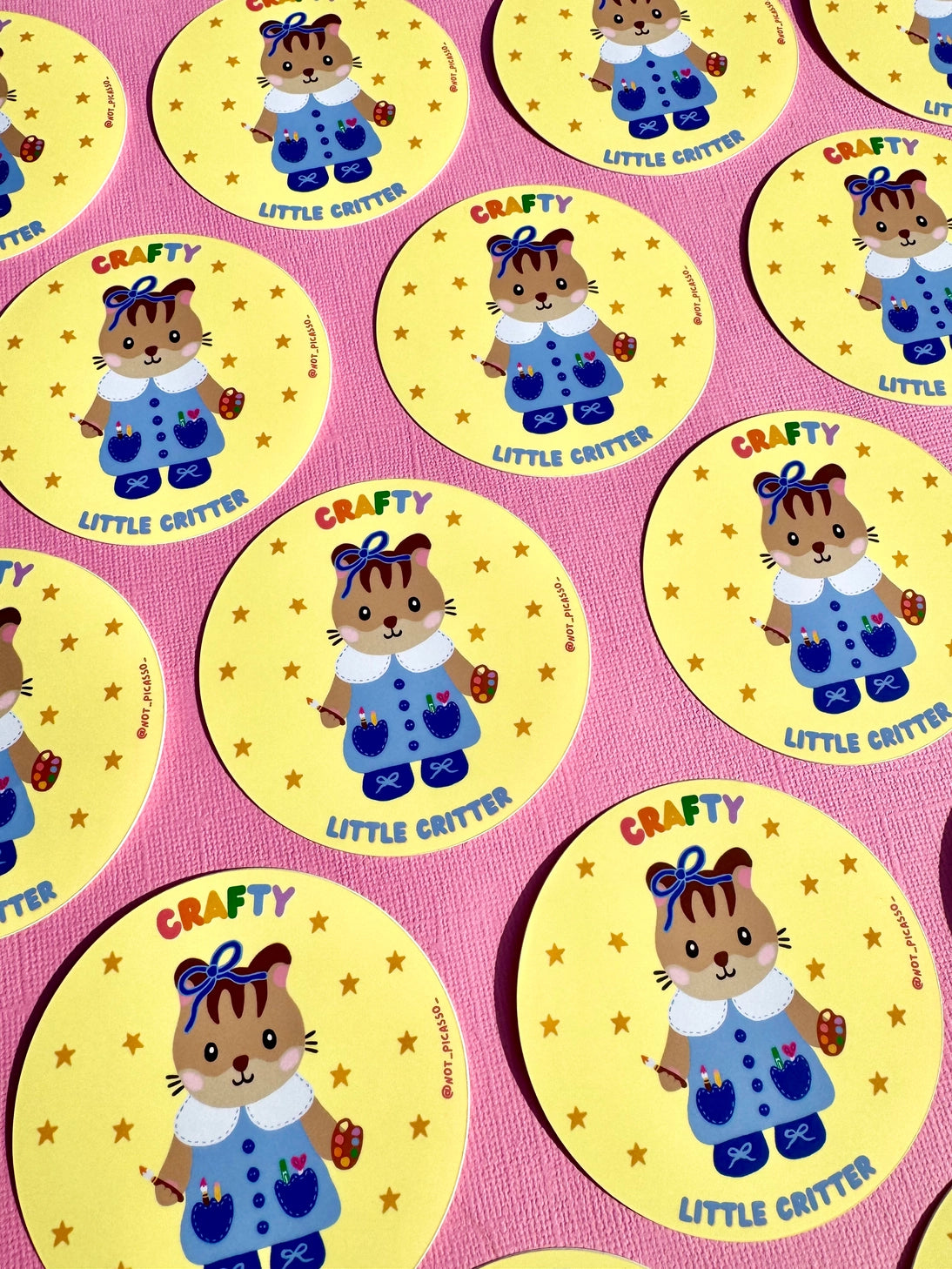 This adorable sticker is perfect for those who like to get a little crafty!
These matte vinyl stickers feature an original design and are water, weather, and scratch proof. Perfect for putting on water bottles, computers or just about anywhere else.