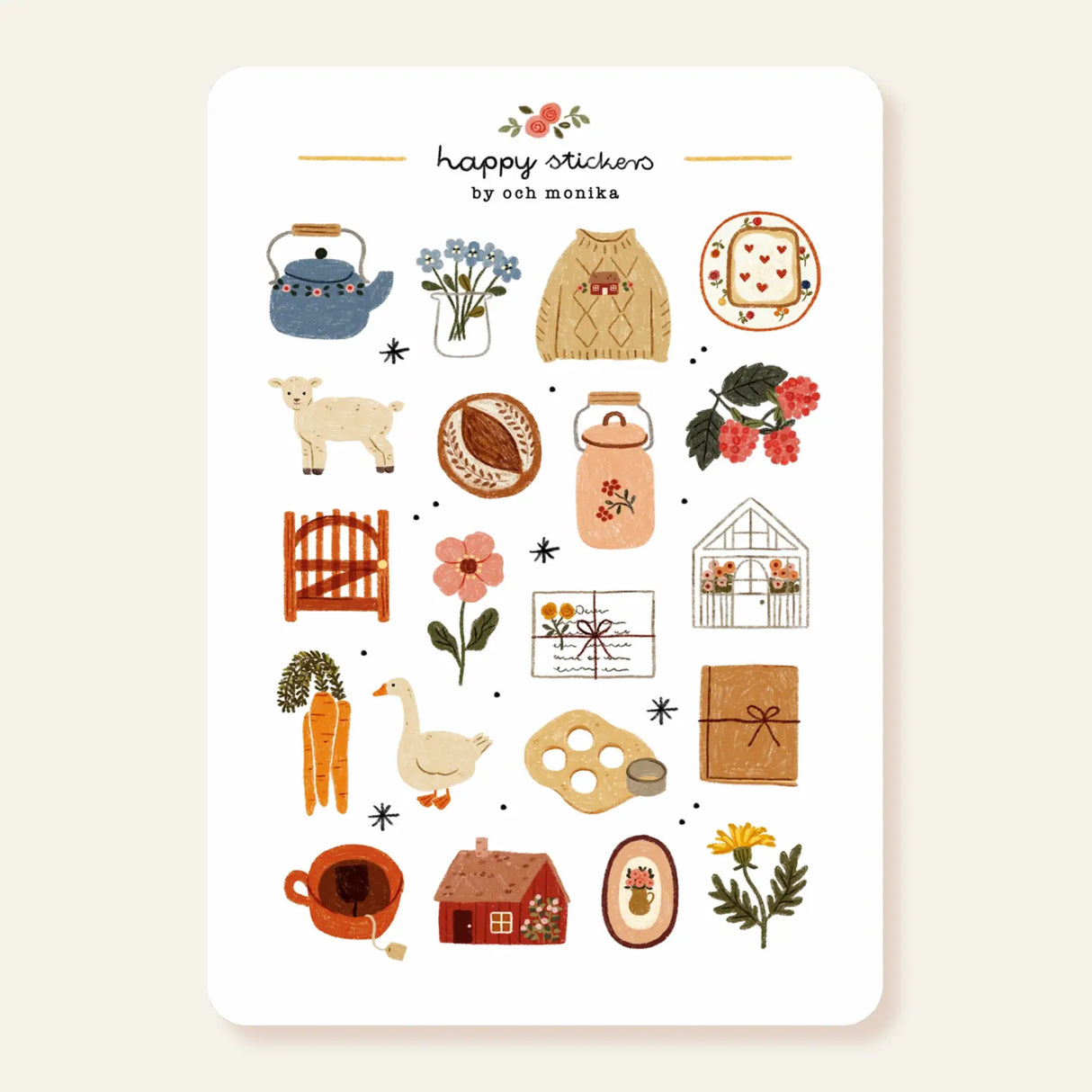 A matte paper sticker sheet filled with cozy, hand-drawn illustrations, perfect for planners, journals, or scrapbooking. It features a slow life and hygge lifestyle theme, making it a perfect fit for mindful living enthusiasts. All designs are lovingly created by Monika Szczerbińska.