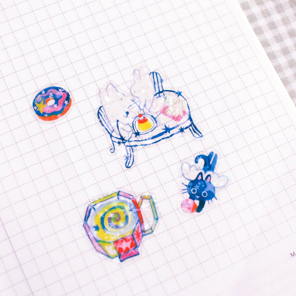 Odd Rabbits - Cosmi Cafe Star Holo Transparent Sticker Sheet
A6 Holo Transparent Sticker Sheet!
Should not be placed in areas of heavy wear (phone cases, laptops, water bottles, etc).
Great for journaling or decorating flat spaces!