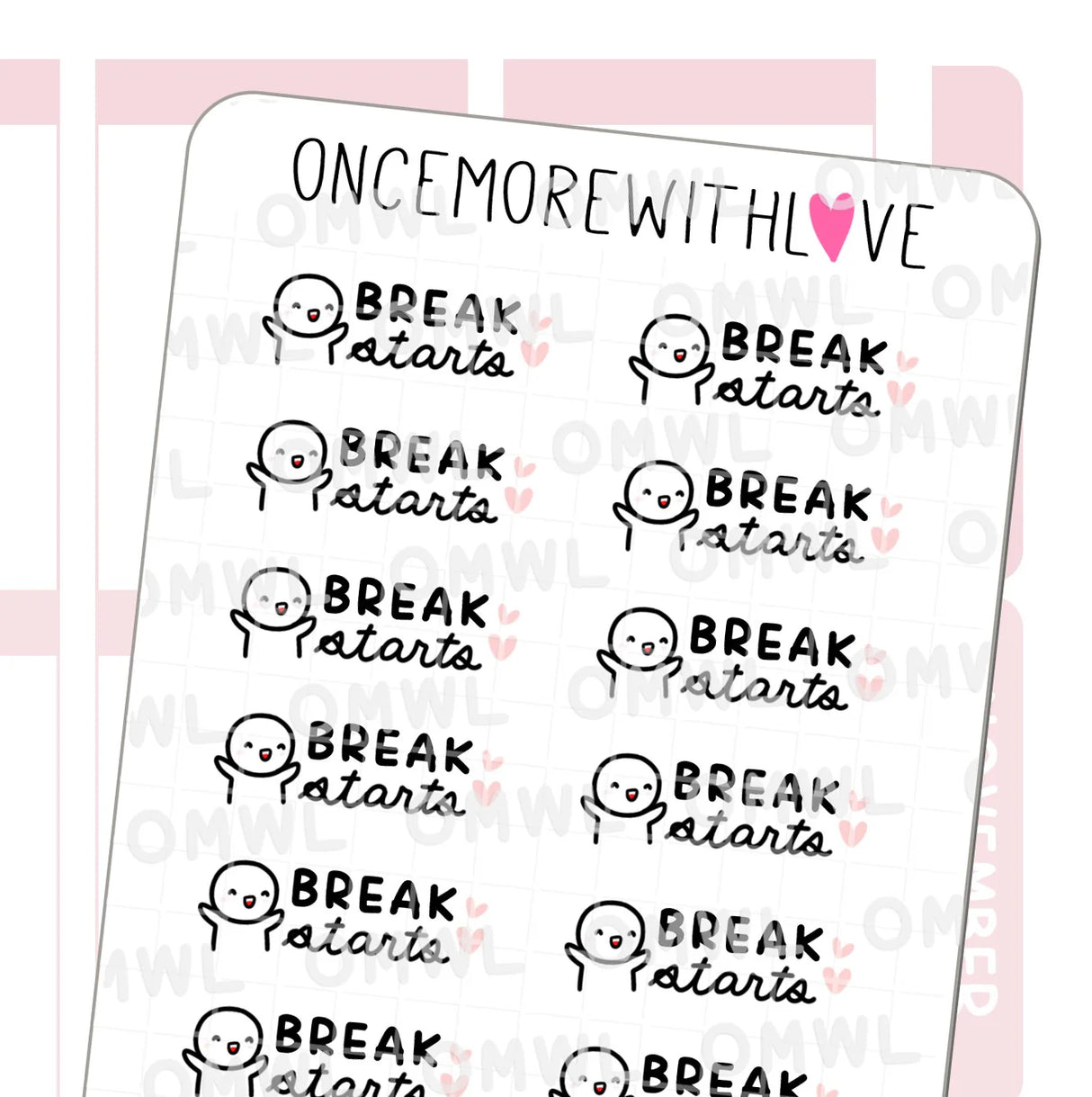 Once More With Love - M1114 Break Starts Sticker Sheet
This sticker is so versatile and can be used whether or not you are a student - we all need a break, and it can start whenever, wherever, annnnd however you want!
