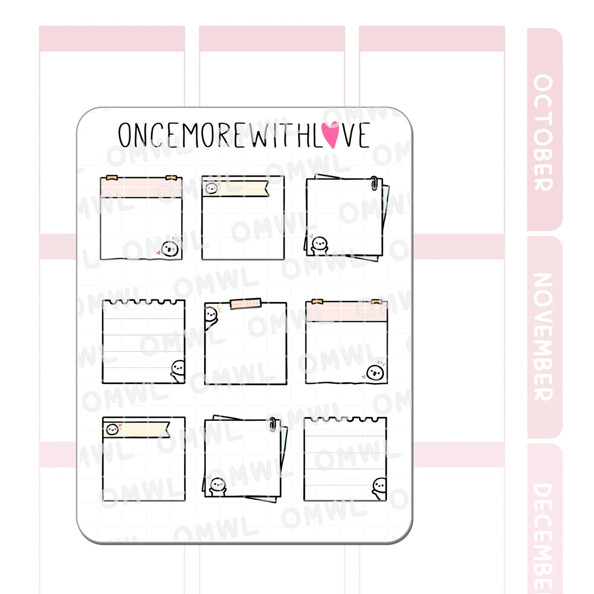 Once More With Love - M1402 Mini Note Pages Sticker Sheet
Here are some functional mini note pages for you to use in your planners!