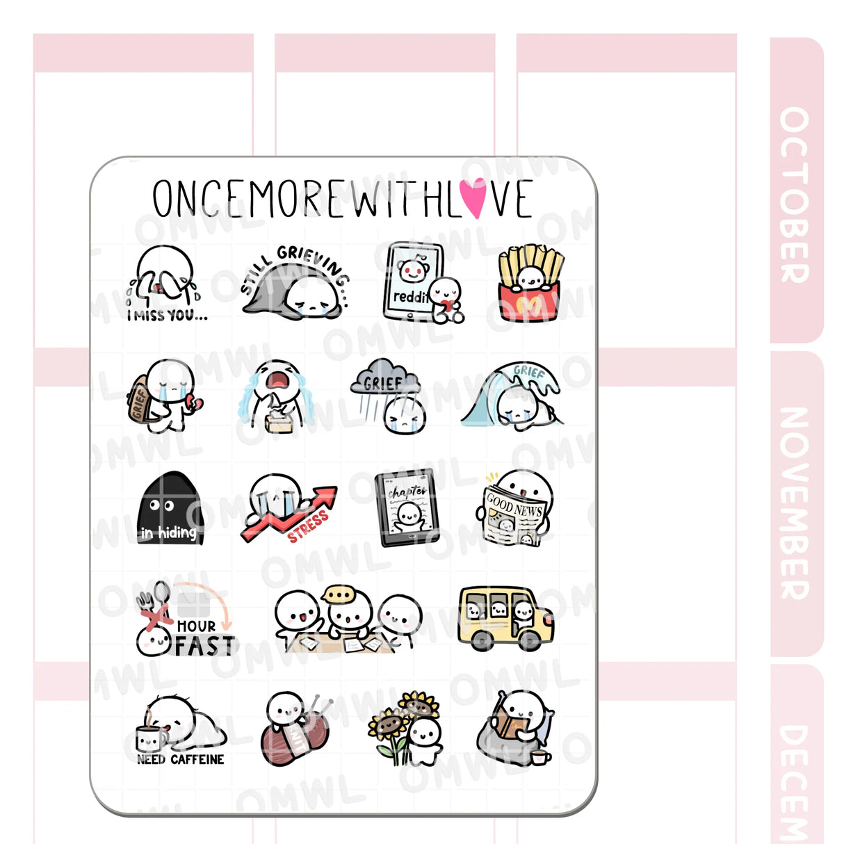 Once More With Love - M1476 Nine Year Anniversary Favourites Sticker Sheet
This is the selection of our best-selling stickers released in our 9th year! This sheet may not look very fun... it is filled with stickers of my grief from losing my dad... but I still wanted to put it together to honour the love and the loss I went through this year.