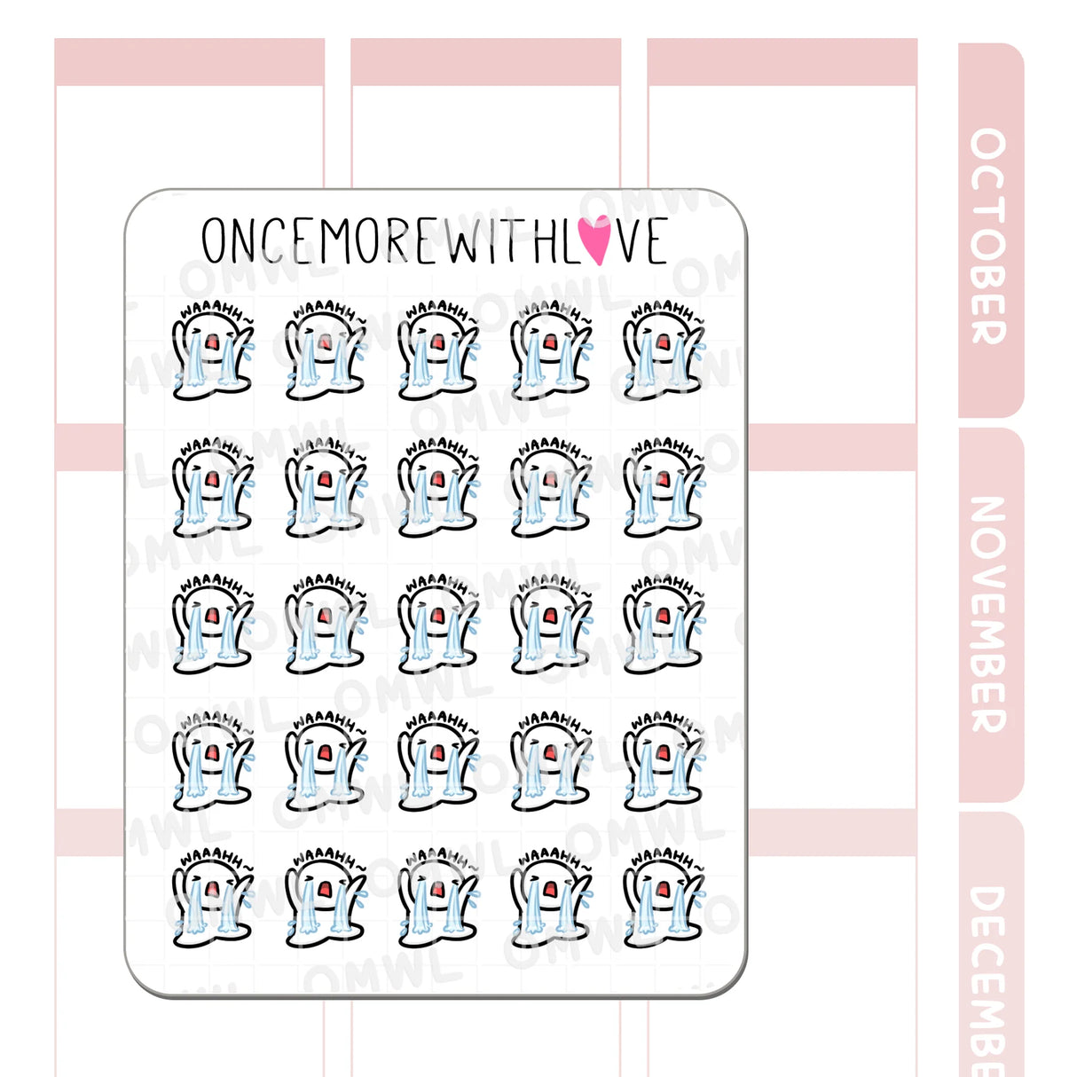 Once More With Love - M1480 Dramatic Crying Sticker Sheet
Works for when you're super sad, grief, tantrums, whenever you just need a really big, good cry.