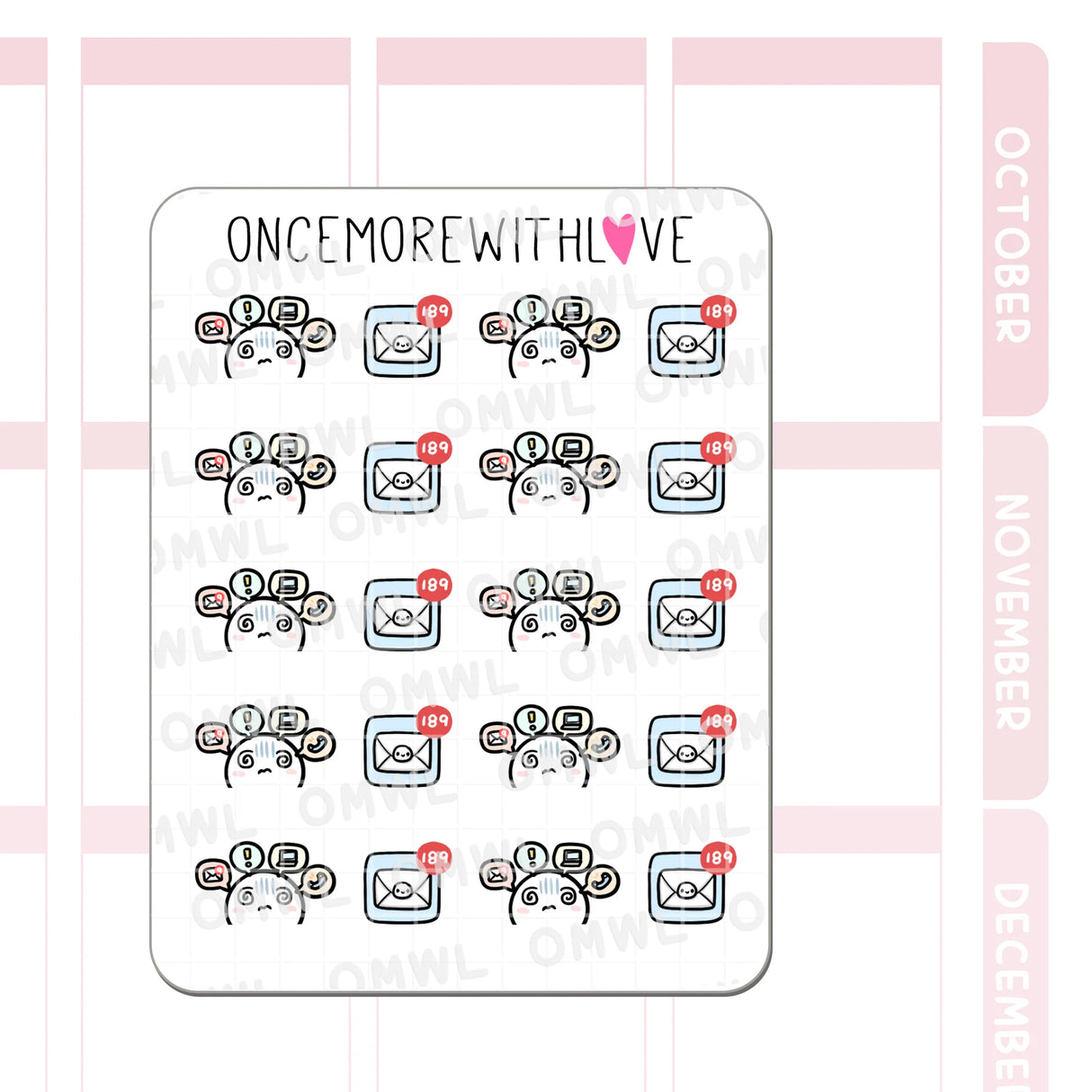 Once More With Love - M1528 Notification Overload Sticker Sheet
Ding ding ding! Way too many notifications popping up. I literally have over 1000 emails I haven't checked. Eeep! But don't worry, I never miss customer service emails hehe