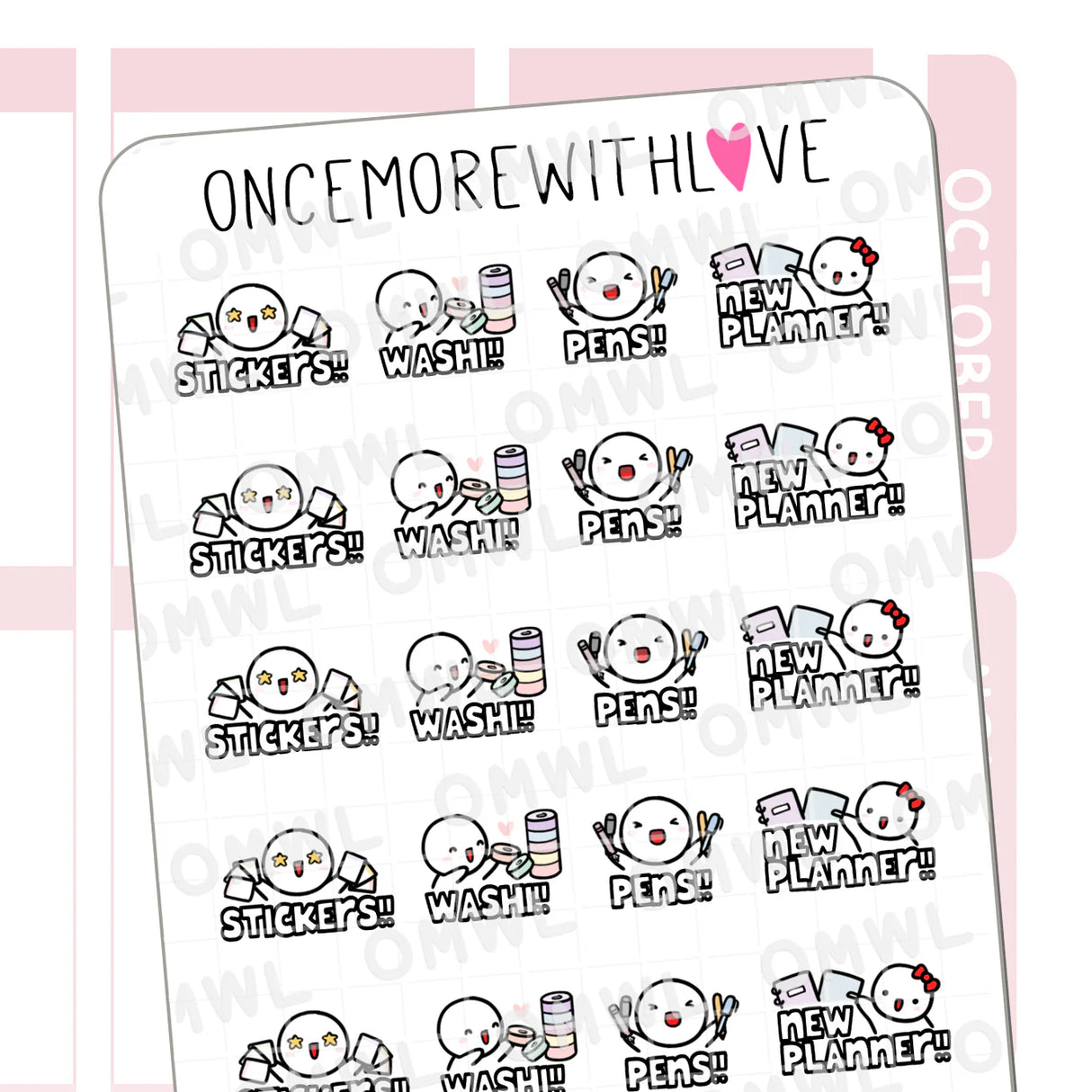 Once More With Love - M1539 All The Stationery! Sticker Sheet
Us stationery fiends just need alllll the stickers! All the washi! All the pens! And allll the new planners! Hehe. These munchkins are perfect for marking all those purchases!