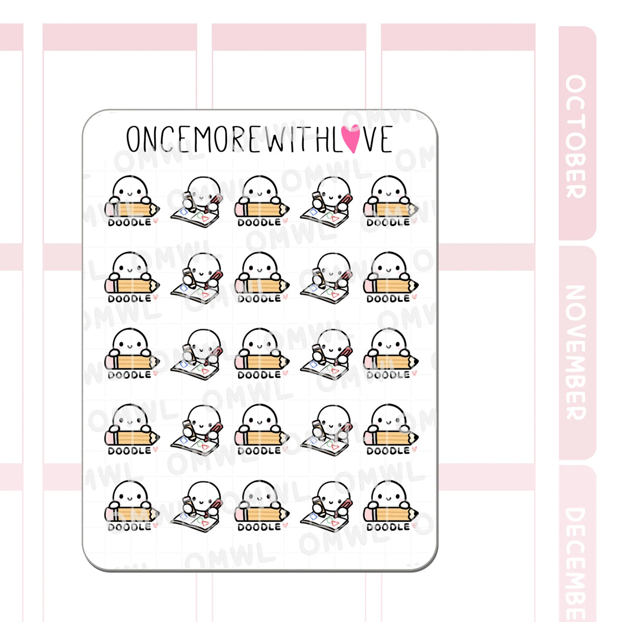 Once More With Love - M1545 Doodle Time Sticker Sheet
I taught my first doodling workshops! If you took my Introduction to Doodling class or are just a doodler yourself, mark your doodling sessions with this adorable munchkin. I can't wait to see what you create!