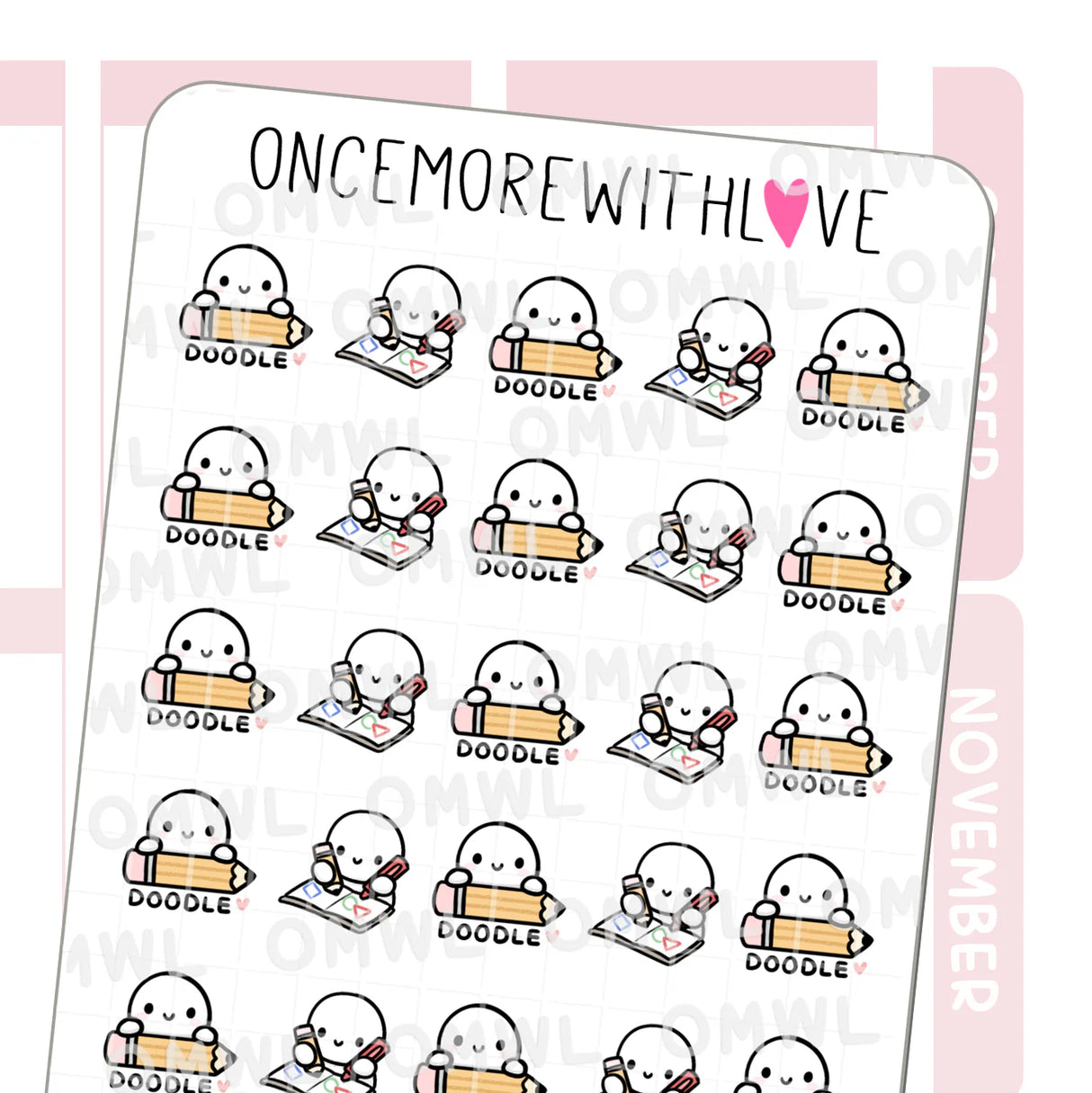 Once More With Love - M1545 Doodle Time Sticker Sheet
I taught my first doodling workshops! If you took my Introduction to Doodling class or are just a doodler yourself, mark your doodling sessions with this adorable munchkin. I can't wait to see what you create!