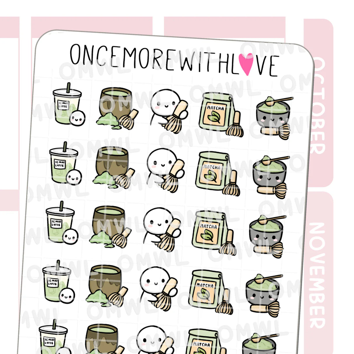 Once More With Love - M1549 Matcha Drinks Sticker Sheet
Matcha is my latest obsession. I haven't gotten that great at making my own matcha drinks yet, but definitely trying. It's also just so calming to me and helps start my day with a moment of peace.