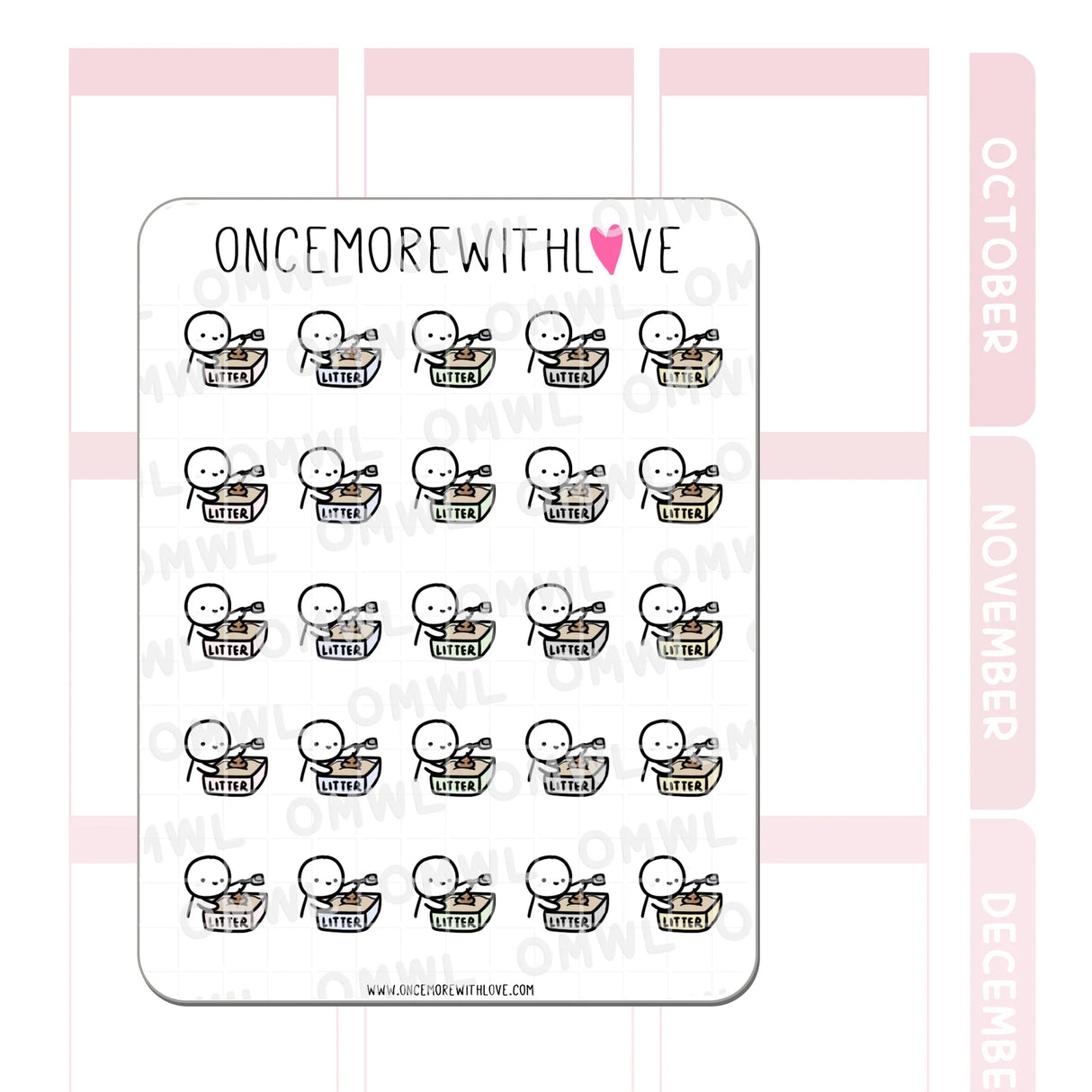 Once More With Love M840 Litter Box Sticker Sheet
Meow! Clean my litter box! Reminder to clean or change your cat's litter!