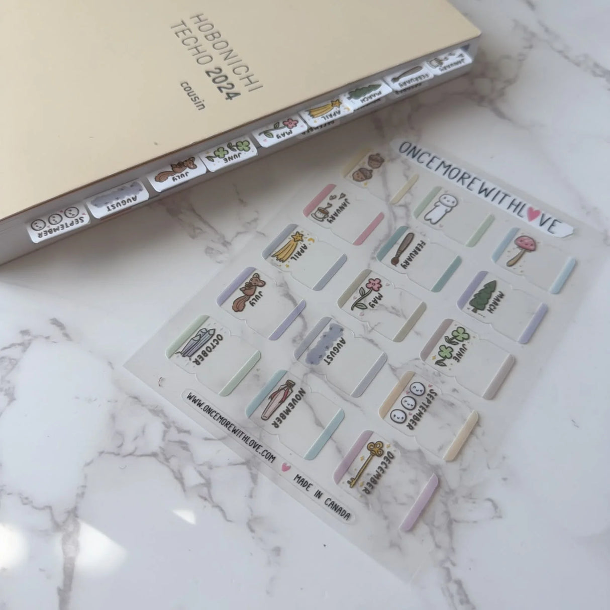 New monthly tabs for labeling your planner!
SIZE: 4" x 5.5"
COLOUR: White or Clear
MATERIAL: Vinyl/Pet Back