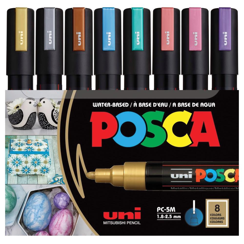 Juego de marcadores de pintura metalizada oscura con punta mediana de 8 colores POSCA PC-5M