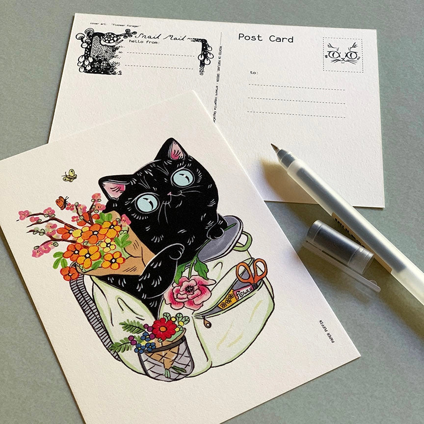 + size: 4.25 x 6” standard size, regular postage stamp
+ printed on a ‘toothy’ rag off white color card stock paper
+ FSC 100% recycled environmentally friendly paper
+ created and printed in Portland, OR
All work and photos ©PAPER PUFFIN Art by K.CARLSON