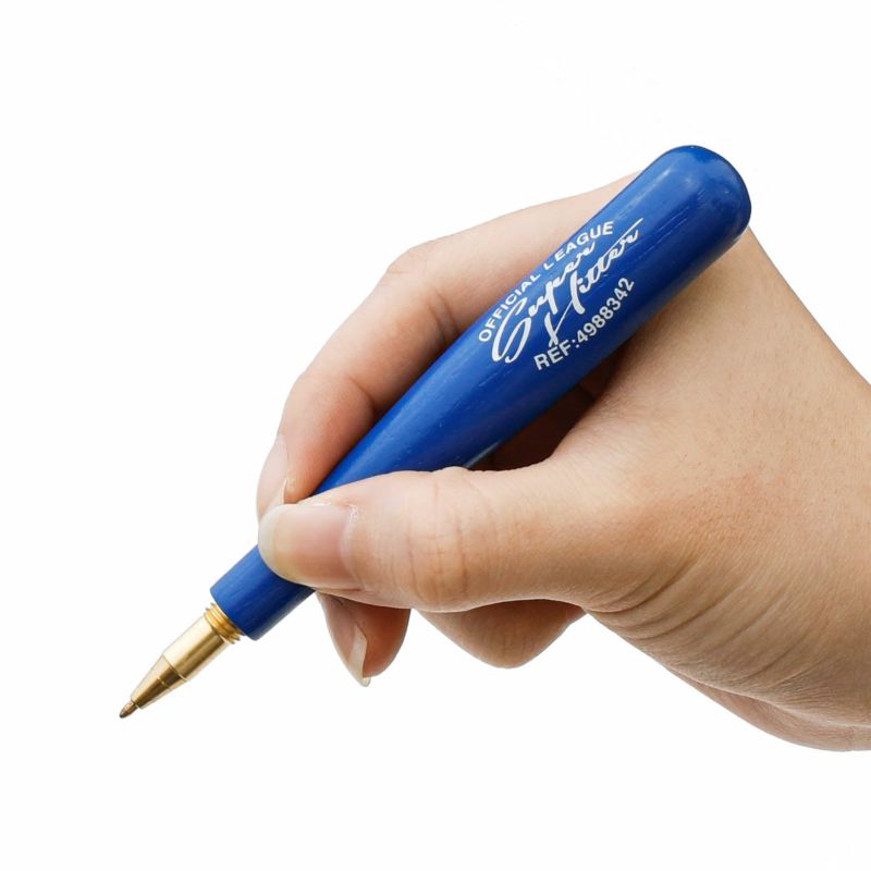 A wooden baseball bat pen by Penco. The bat handle acts as the cap, and the pen tip is made of brass.
Comes in black oil-based ink with 0.8mm tip. 