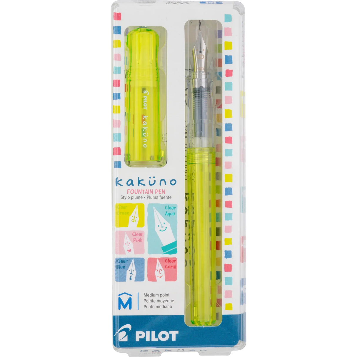 Kakuno is a delightful, new fountain pen that is ideal for both first time fountain pen users and experienced writers. Everyone can enjoy writing with a Kakuno fountain pen. "Kakuno" means "to write" in Japanese, and that's just what this pen helps users to do by featuring an appealing smiley face on the nib, when oriented upward, ensures perfect nib orientation. The NEW Kakuno Clear body features the Extra Fine, Fine and Medium Nib (with a tongue sticking out). Indentations in the cap make it easy to grasp