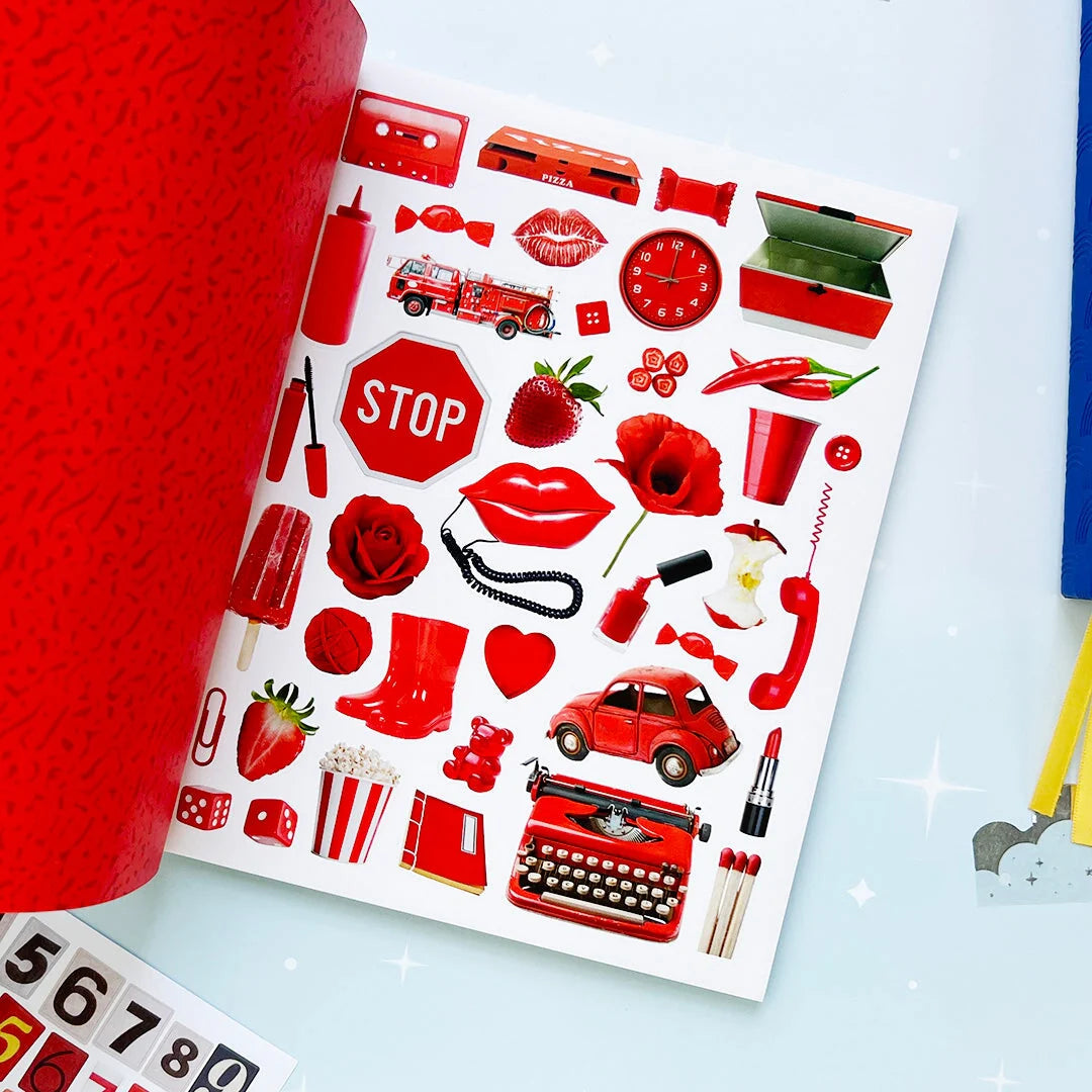 Your sticker stash is about to get very color-coordinated 🌈 Sticker the Rainbow Book Vol. 2: In Real Life is packed with 1500+ photorealistic stickers in every shade imaginable, from juicy lemons and shiny silver treasures to butterflies, vintage objects, florals, gems, and colorful everyday finds. With 30 pages of ultra-realistic stickers (plus 4 pages of alphabet + number stickers!), this book is basically a rainbow treasure hunt for your journal, planner, snail mail, laptop, or craft cart.