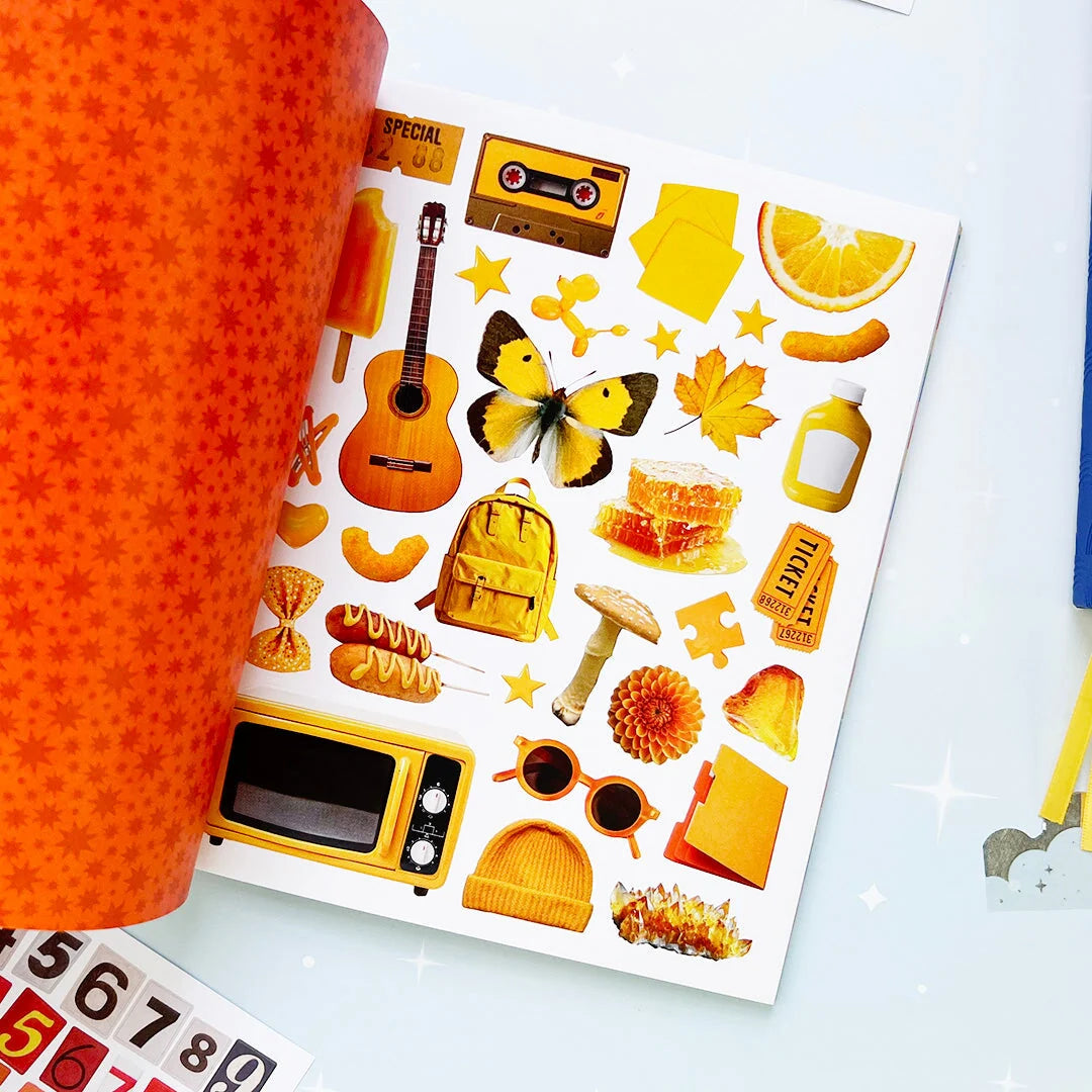 Your sticker stash is about to get very color-coordinated 🌈 Sticker the Rainbow Book Vol. 2: In Real Life is packed with 1500+ photorealistic stickers in every shade imaginable, from juicy lemons and shiny silver treasures to butterflies, vintage objects, florals, gems, and colorful everyday finds. With 30 pages of ultra-realistic stickers (plus 4 pages of alphabet + number stickers!), this book is basically a rainbow treasure hunt for your journal, planner, snail mail, laptop, or craft cart.