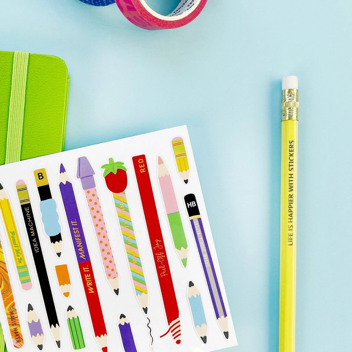 Bring a pop of color to your pages with this pencil-packed sticker sheet, filled with bright, playful designs that feel straight out of your dream pencil case. From classic yellow pencils to patterned, novelty styles and fun little details, each sticker is crisp, colorful, and ready to stand out. It’s a mix of school-day nostalgia and fresh, graphic charm that works anywhere you stick it.