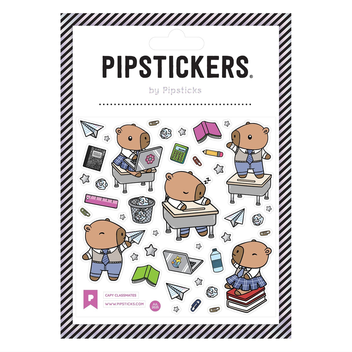 PipStickers are the PERFECT gift for the sticker lover in your life - even if it's you! These unique PVC designs with holographic silver foil accents come on a clear backing and cannot be found anywhere else.
Includes one 4" x 4" sheet of Capy Classmates PipStickers and includes the Pipsticks manifesto.