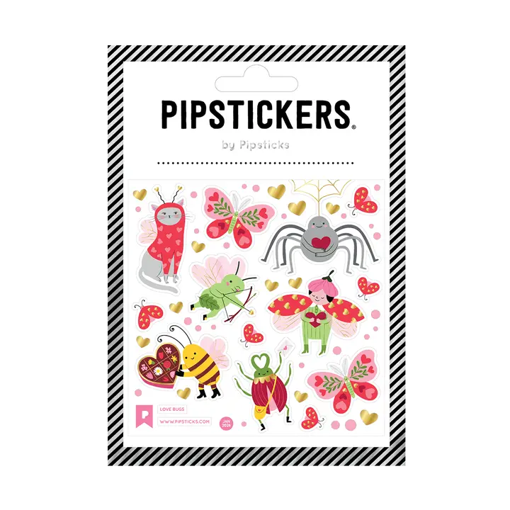 PipStickers are the PERFECT gift for the sticker lover in your life - even if it's you! These unique PVC designs with silver foil accents come on a clear backing and cannot be found anywhere else.
Includes one 4" x 4" sheet of Love Bugs PipStickers and includes the Pipsticks manifesto.