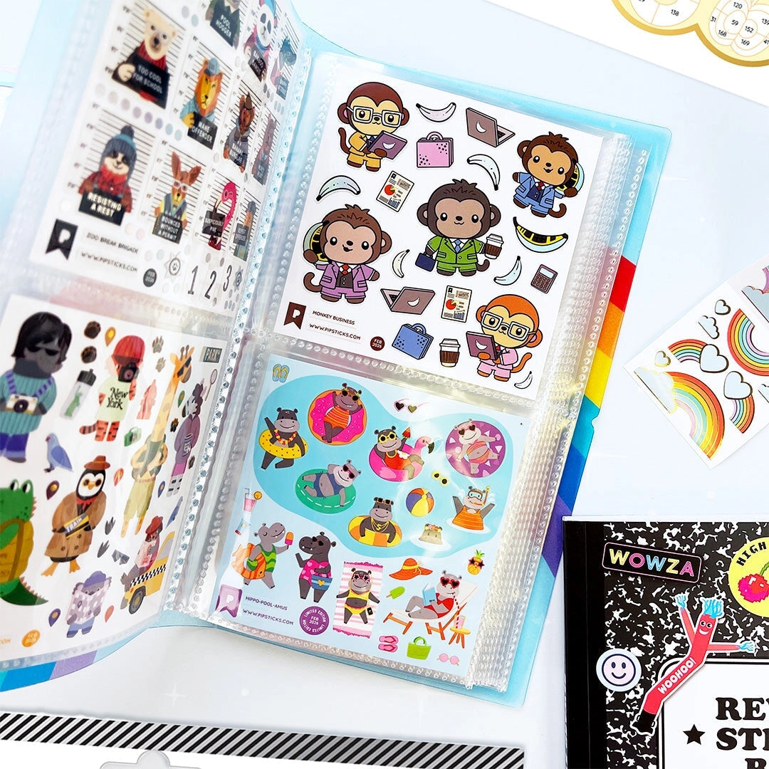 This rainbow-bright Pocket Sticker Keeper is made to stash, sort, and show off your fave sheets. With clear pockets inside and a snug elastic closure, it keeps your collection neat, protected, and ready to grab on the go. Toss it in your tote, bring it to school, or keep it by your desk — your stickers just found their forever spot. 💛
Inside pockets are made to display the 4" x 4" Pipsticker sheets and can hold at least 80 sticker sheets! 