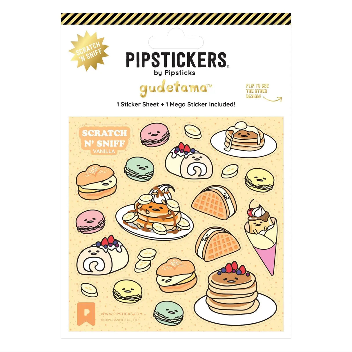 PipStickers are the PERFECT gift for the sticker lover in your life - even if it's you! These unique scratch 'n sniff designs cannot be found anywhere else.
Gudetama Breakfast Buffet Scratch 'n Sniff (2ct) includes two (that's right, TWO!!) vanilla scented PipStickers - one 4'' die cut sticker AND one 4'' x 4'' sheet.
