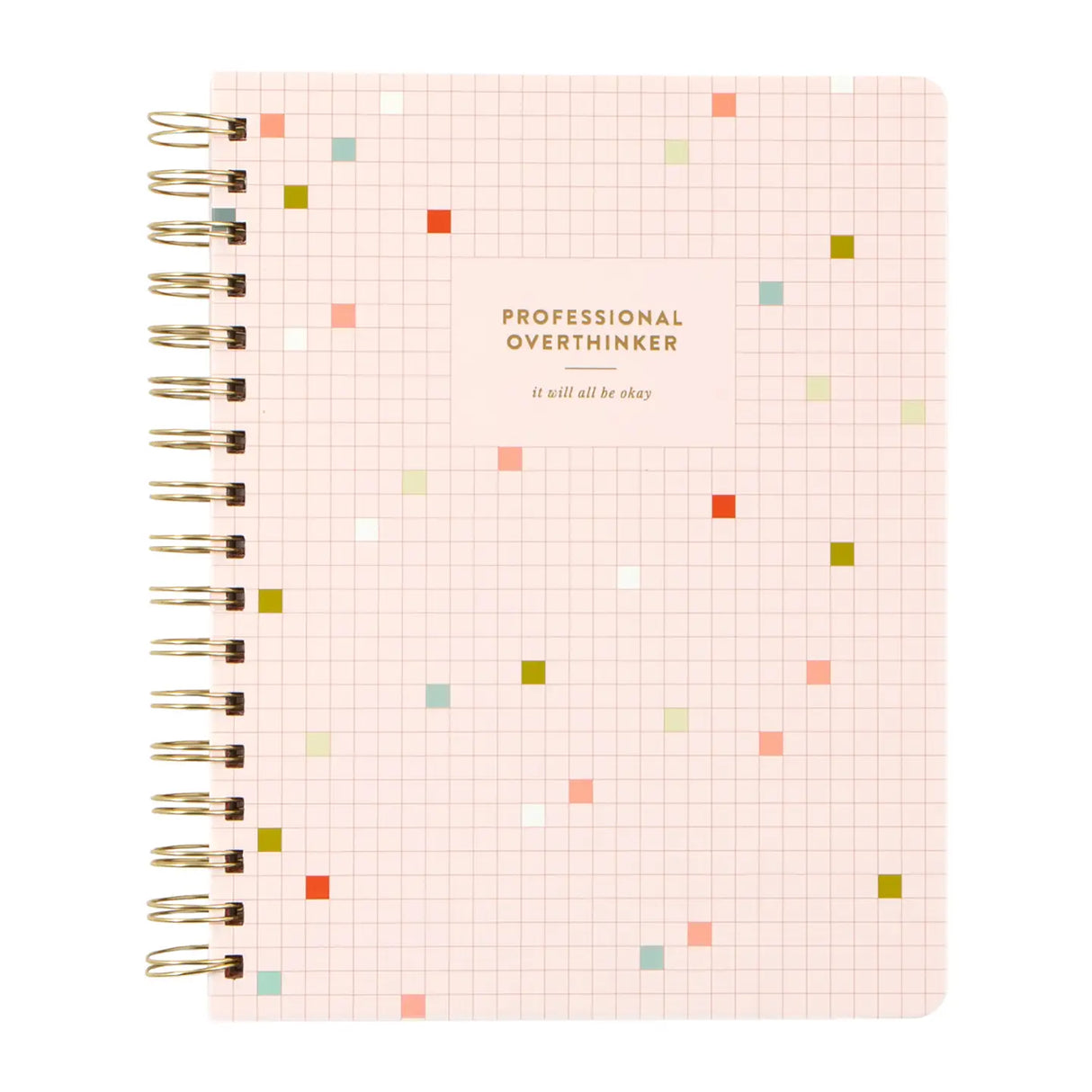Stay organized and inspired with the Professional Overthinker Spiral Notebook! Featuring lined pages for all your thoughts, lists, and brainstorms, this 7” x 9” wire-bound notebook is perfect for journaling, note-taking, or planning your next big idea. The playful cover design makes it a great desk companion or a fun gift for students, writers, teachers, or anyone who loves to jot things down. Whether you’re tackling to-do lists or letting your creativity flow, this stylish and functional notebook is here t