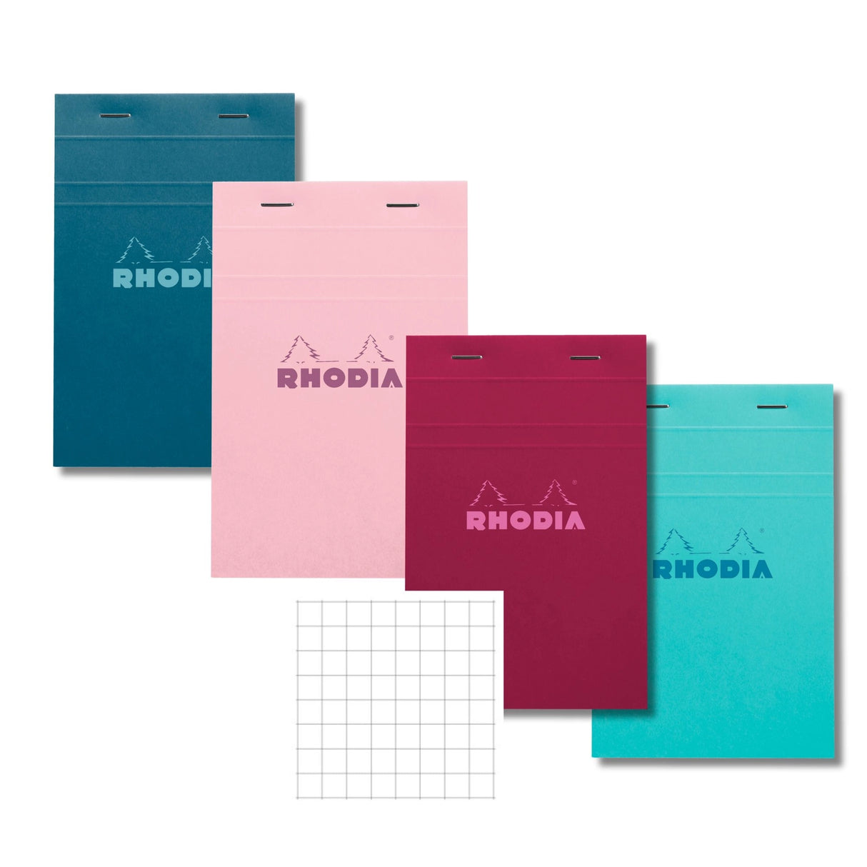Rhodia's iconic staple-bound pad, now available in four distinct new colors: Azure, Powder Pink, Peacock, and Plum. Made in France
Size: 5.75 x 8.25"
80gsm ultra white paper, graph grid
Fountain pen and marker friendly
80 microperforated sheets
Cardboard underside provides a firm writing surface
Includes 1 Notepad. Cover color is selected at random.