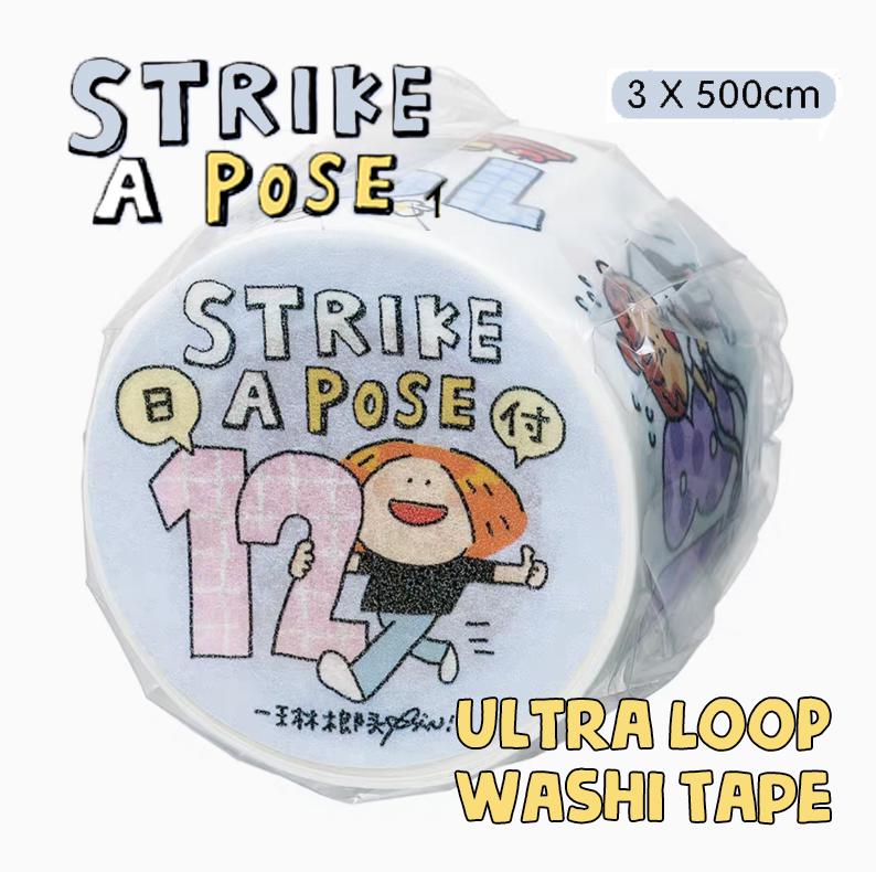 Volume 4:
Today we bring you the <strike a="" pose=""> category, the inspiration comes from the lyrics "Strike a Pose, Pose, Pose, Pose..." from Vogue. So, next to each number, there will be a cute little figure striking a pose. To get by in life, you have to learn how to strike a pose! Click!
Full roll: 30mm wide x 5m long (5 loops)
Materials: Washi tape on release paper</strike>