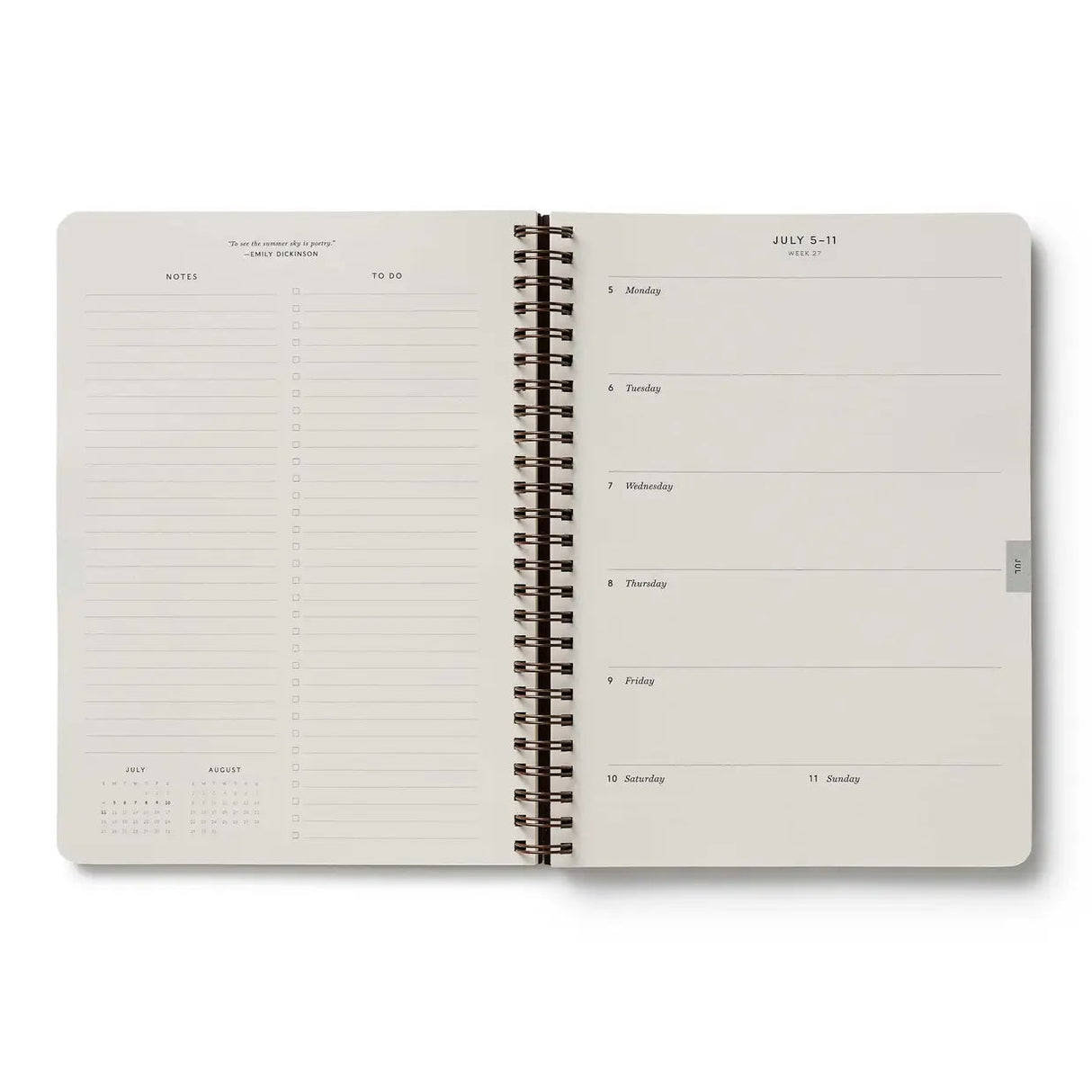 Our softcover spiral planner features a canvas paper cover printed with Hydrangea florals and a gold foil year. Inside you’ll find monthly and weekly views, plenty of space for notes, a list of celebrations, and pockets for storage.
DETAILS
Printed in full color with foil stamped year
Canvas paper cover with white text paper interior
January 2027-December 2027
Monthly and weekly views
Space for notes each week
List of celebrations
Pockets for storage
Spiral bound
6.25" W x 8.5" L
