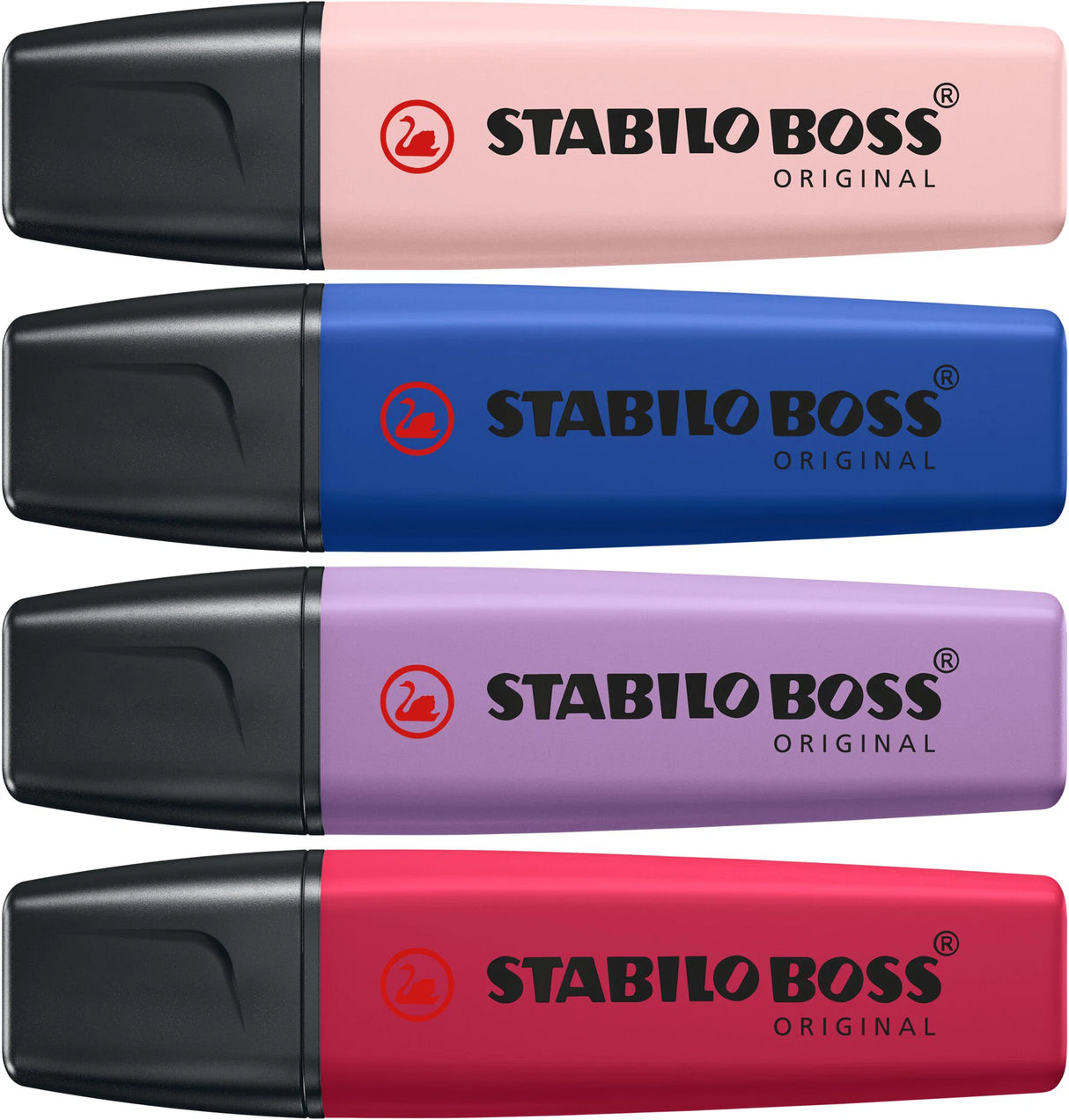 The STABILO BOSS ORIGINAL NatureCOLORS Wildflower highlighter impresses with modern colours and a subtle luminosity that makes any document or study material special. The four colours—ultramarine blue, burgundy red, gray-violet, and rouge—are ideal for anyone who wants to incorporate trendy colors from interior and fashion design into their stationery.
The iconic chisel tip delivers two line widths in a single marker: 2 mm for precise underlining and 5 mm for broad highlighting, making it equally cap