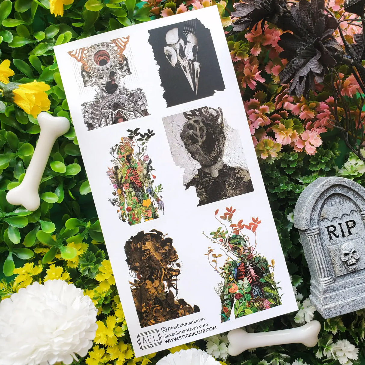 🖤🌿 Step a little closer… @alexeckmanlawn’s hauntingly surreal figures blur the line between the living and.. What’s beyond that. It’s got skeletons tangled in wild blooms, haunting figures breaking through decay, and roots, branches, and bones all colliding in the coolest way. It’s dark, overgrown, and wildly beautiful.