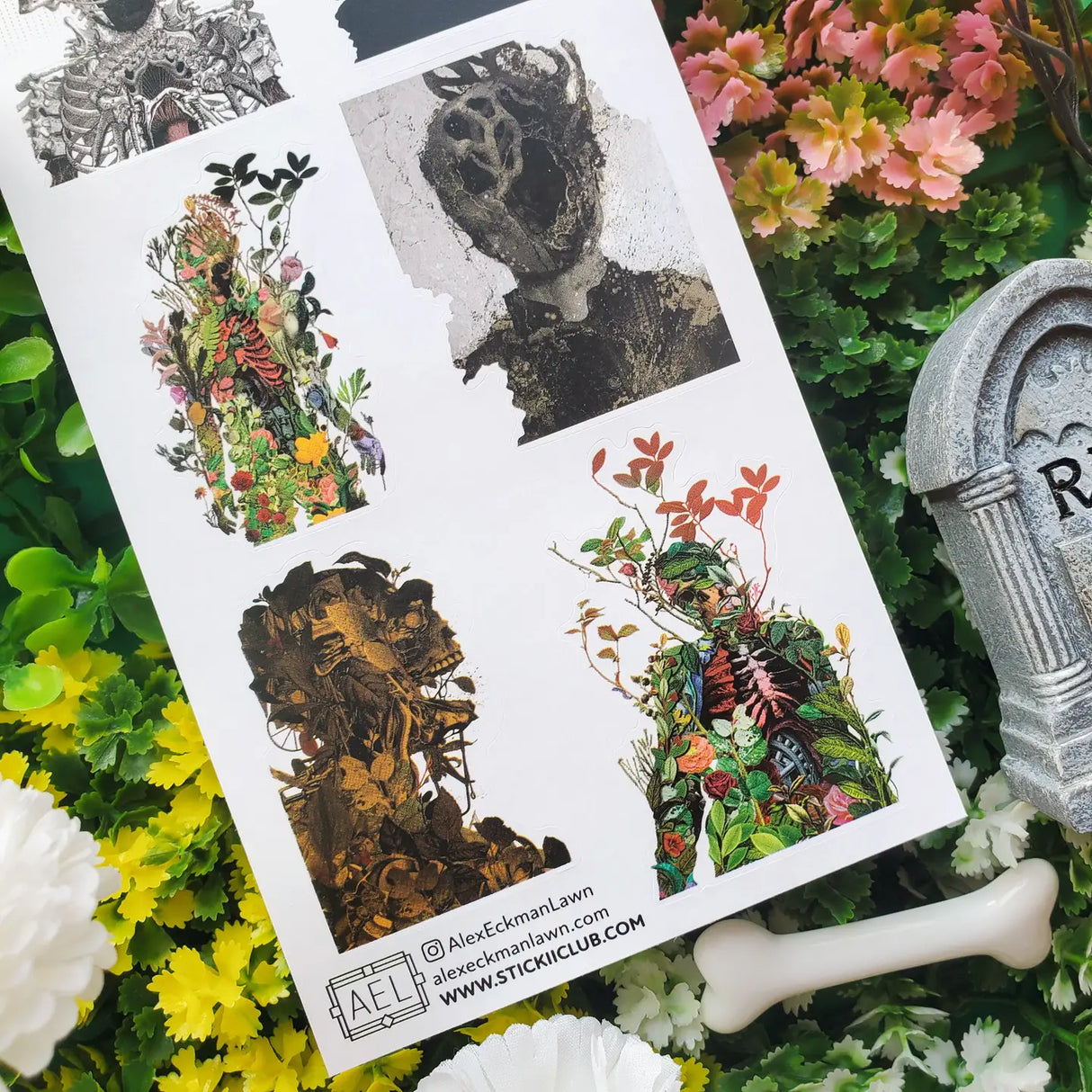 🖤🌿 Step a little closer… @alexeckmanlawn’s hauntingly surreal figures blur the line between the living and.. What’s beyond that. It’s got skeletons tangled in wild blooms, haunting figures breaking through decay, and roots, branches, and bones all colliding in the coolest way. It’s dark, overgrown, and wildly beautiful.