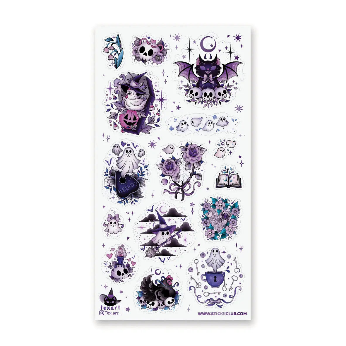 👻🌙 Summon some magic with @tex.art_s gothic-chic Halloween set! From moonlit bats and spellcasting hens to blooming dark florals, floating ghosts, and mysterious skulls, this sheet is packed with hauntingly beautiful details. These sweet spirits are busy casting spells, floating between realms, and sprinkling a little spooky sparkle wherever they go.
Art by: @tex.art_
Top Coating: None
Adhesive Layer: Paper
Backing Layer: Clear PET
6.69" x 3.54".
Weight - 0.03lbs.
1 sheet included