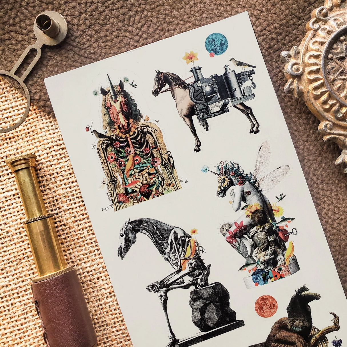 π¦
π In this whimsical set by @elbetoval, equine forms bloom with flowers, hum with clockwork, and sprout wings that shimmer like insects in sunlight. Blending nature and fantasy into striking collage art, add a touch of surreal charm to your pages and let these extraordinary hybrids gallop straight into your most creative adventures.
Top Coating: None
Adhesive Layer: Paper
Backing Layer: Clear PET
6.69" x 3.54".
Weight - 0.03lbs.
1 sheet included