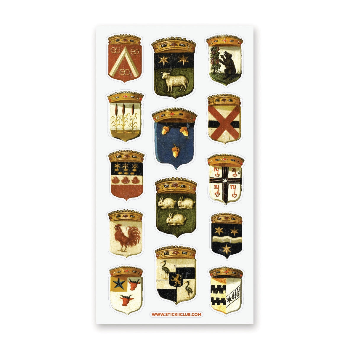 Step into the grand halls of ancient kingdoms with this striking collection of heraldic crests. From star-studded banners and geometric sigils to proud animal emblems symbolizing strength, loyalty, and courage, each shield carries the spirit of medieval artistry and old-world craftsmanship.
Top Coating: None
Adhesive Layer: Paper
Backing Layer: Clear PET
Size: 6.69" x 3.54"
1 sheet included