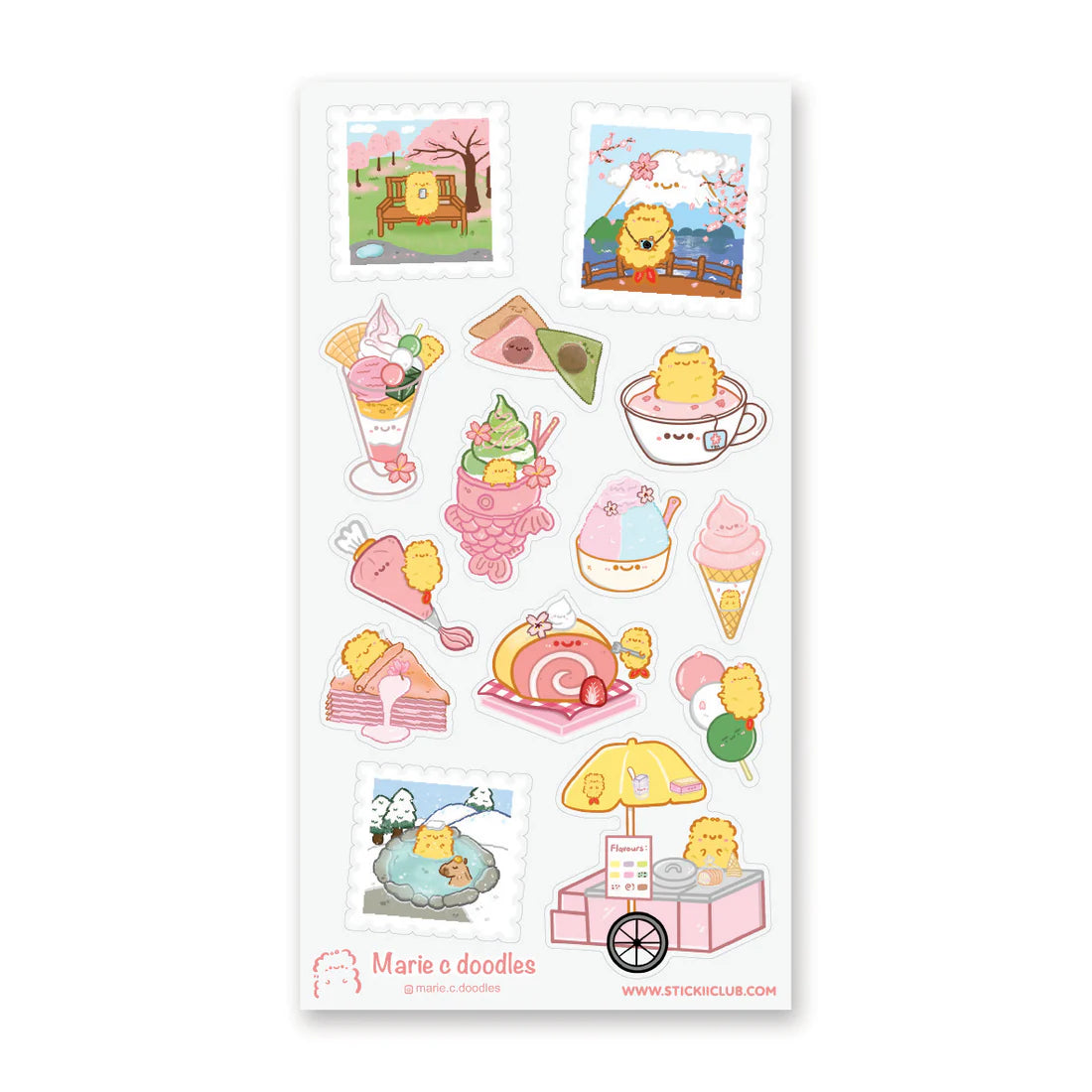 🍡🌸 Stroll through a dreamy sakura season with this delightful treat-filled set by @marie.c.doodles! From fluffy shaved ice and layered cakes to parfaits, popsicles, and cozy tea breaks, these cheerful little scenes capture the joy of enjoying sweets beneath blooming cherry blossoms.