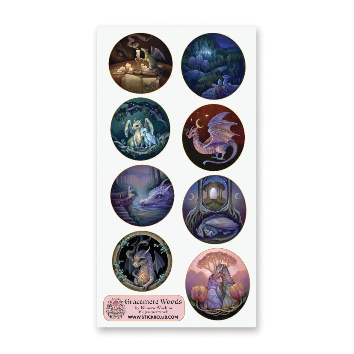 🌙🐲 Bathed in moonlight, @gracemerewoods’ dragons stand watch as gentle guardians of ancient forests, glowing gateways, and sacred firelight. Each scene reveals their role as protectors of balance, beauty, and magic. With dreamy brushwork, luminous atmosphere, and timeless fantasy charm, this sheet brings the legend of these mystical keepers to life.
Art by: @gracemerewoods
Top Coating: Gold Foil
Adhesive Layer: Paper
Backing Layer: Clear PET
6.69" x 3.54".
Weight - 0.03lbs.
1 sheet included