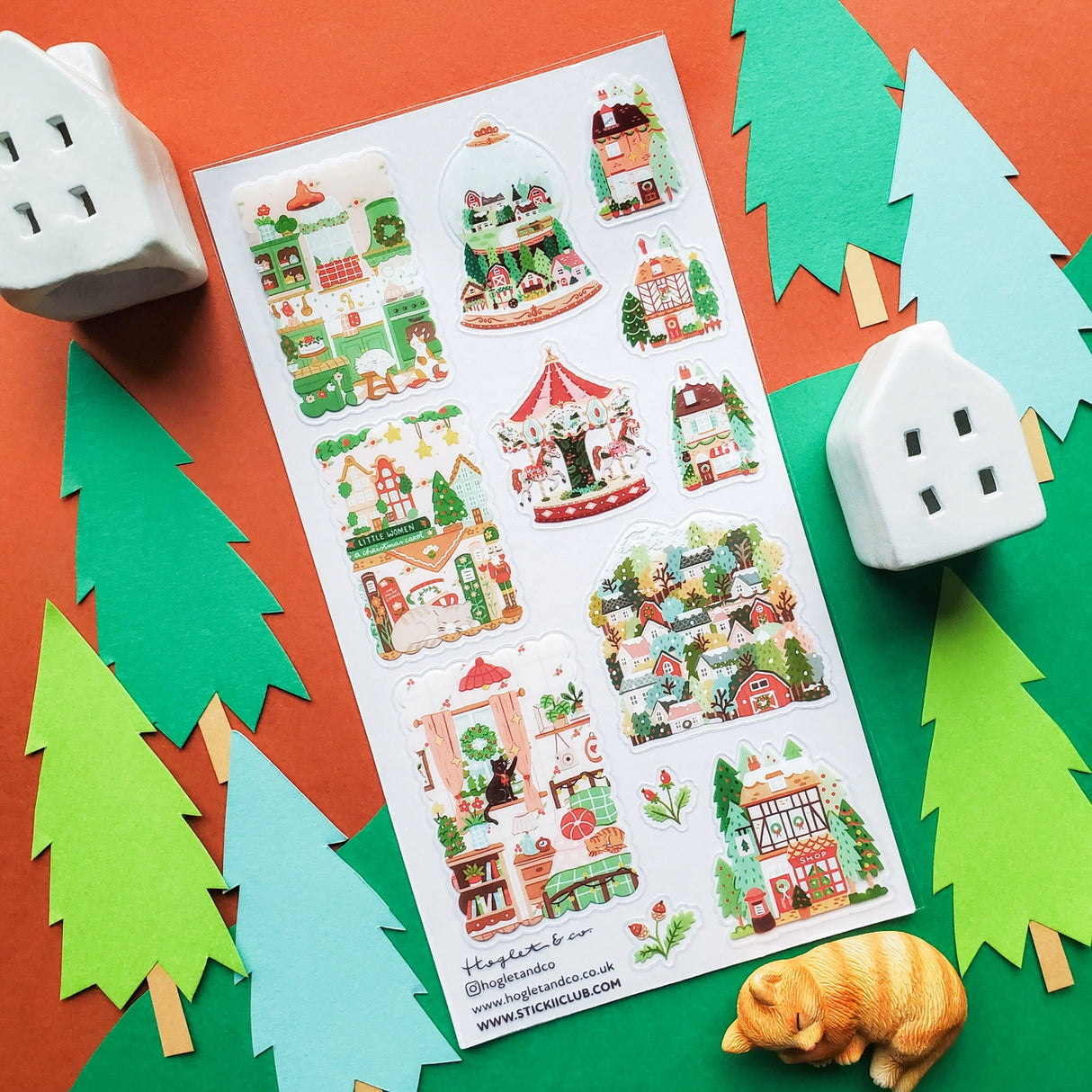 🎄🏡 Welcome to @hogletandco’s cozy winter village! From twinkling carousels to snowy cottages and curious cats by snowy windows, this charming town is brimming with holiday cheer. Take a stroll through festive markets, peek into storybook shops, and watch the magic of the season unfold.
Top Coating: None
Adhesive Layer: PVC (plastic)
Backing Layer: Clear PET
6.69" x 3.54".
Weight - 0.03lbs.
1 sheet included 