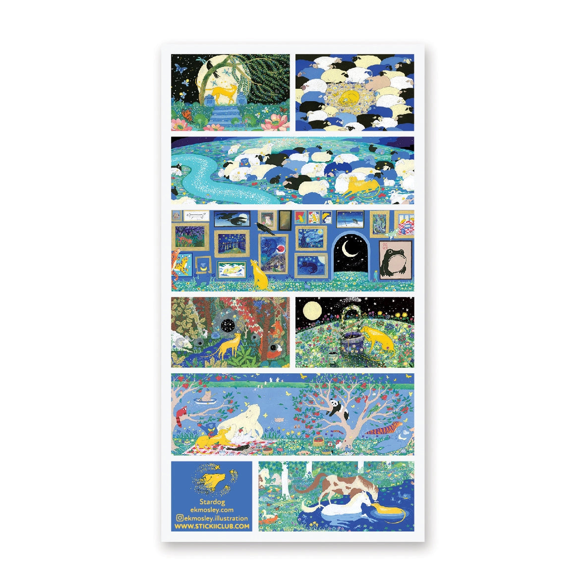 STICKII Stardog's Stellar Adventures Sticker Sheet
🌌🐕 Ever watch your doggo when they’re napping and their legs are kicking and you wonder man what are they dreaming of? Wonder no more! Somewhere between a dream and a starglow nap... there’s @ekmosley.illustration and Stardog, these adventures are exactly what your pupper dreams of - literally!
