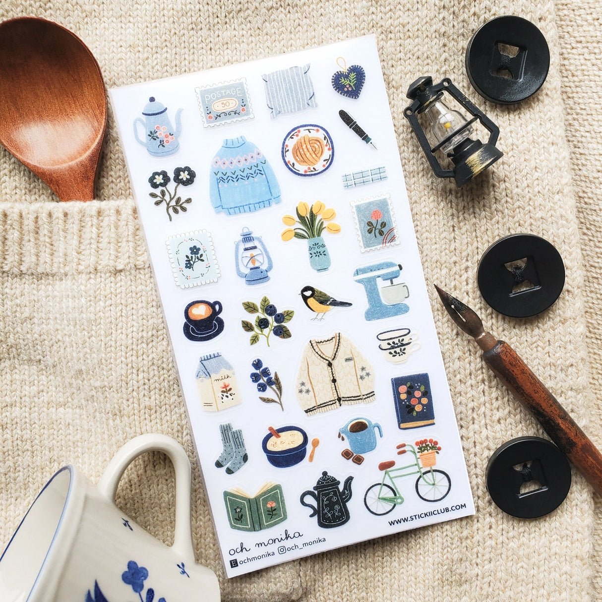 STICKII Sweater Weather Joy Sticker Sheet
🫖📖 With warm knits and teapots, brew a cozy daydream with @och_monika’s delightful set. From the soft blue sweater, a reminder of autumn days, to a vintage bicycle rolling through the garden, these designs invite us to slow down, sip some tea, and savor life’s simple pleasures.