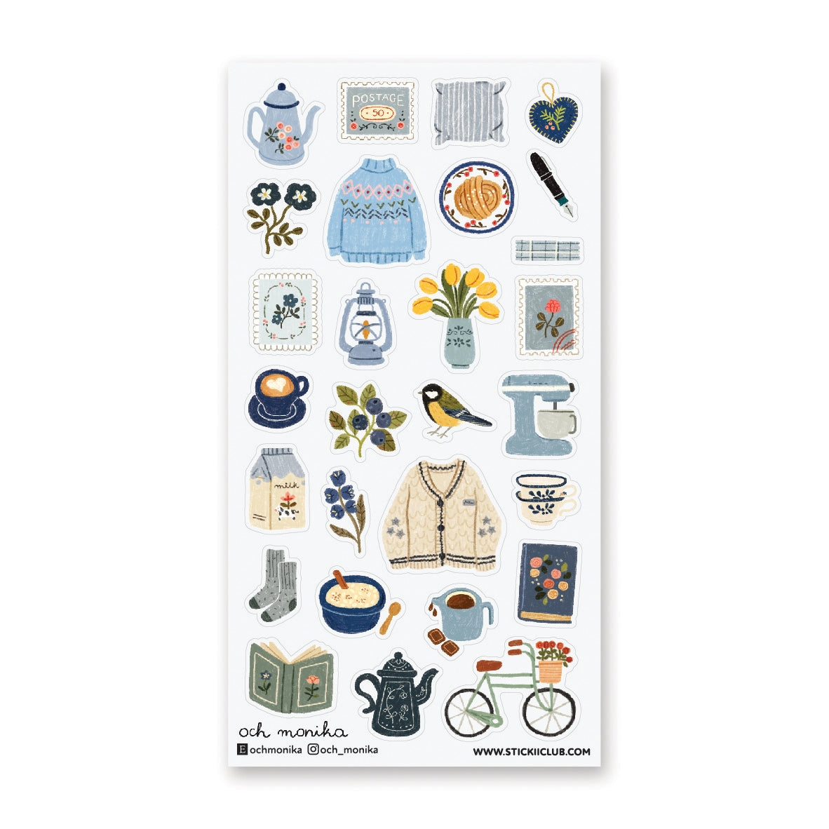 STICKII Sweater Weather Joy Sticker Sheet
🫖📖 With warm knits and teapots, brew a cozy daydream with @och_monika’s delightful set. From the soft blue sweater, a reminder of autumn days, to a vintage bicycle rolling through the garden, these designs invite us to slow down, sip some tea, and savor life’s simple pleasures.