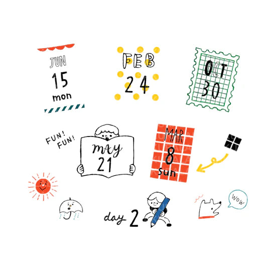 These stamps are just what you're looking for to start a new notebook at the beginning of the year! 963hanko's cute letters such as the month, day of the week, and numbers, weather marks, dogs of joy, anger, sorrow, and other motifs and patterns that can also be used as date labels. As the name of the stamp of "Planning Buddy" suggests, it's sure to be your buddy!