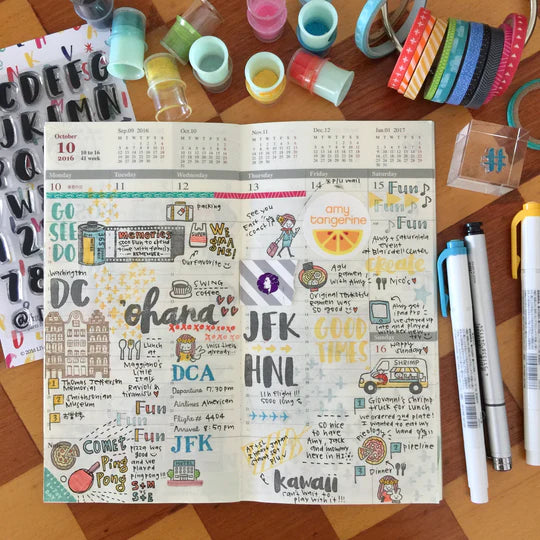 Amy Tangerine is one of the positive people around the industry. The words she writes and the way she lives is truly inspiring. Create your own positive thoughts with Amy's Brush1!
This stamp set is a collaboration between Sakuralala and Amy Tan, a designer who is very active in the American craft industry. These stamps are the perfect addition for your journal or planner!